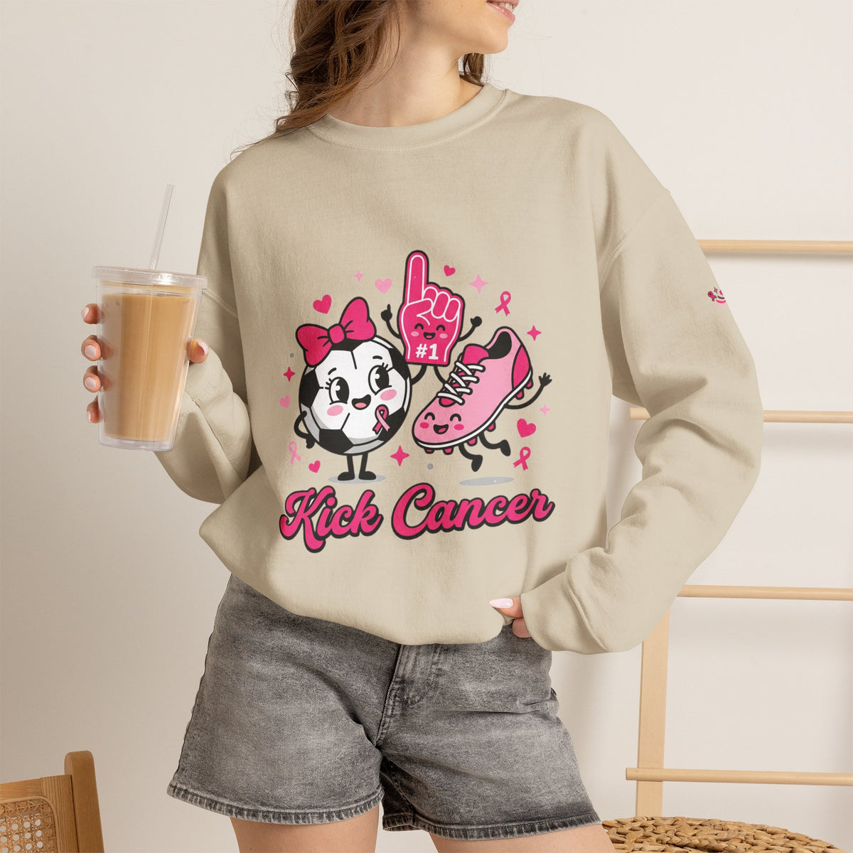 Kick Cancer Crewneck Sweatshirt | Breast Cancer Awareness, Pink Ribbon