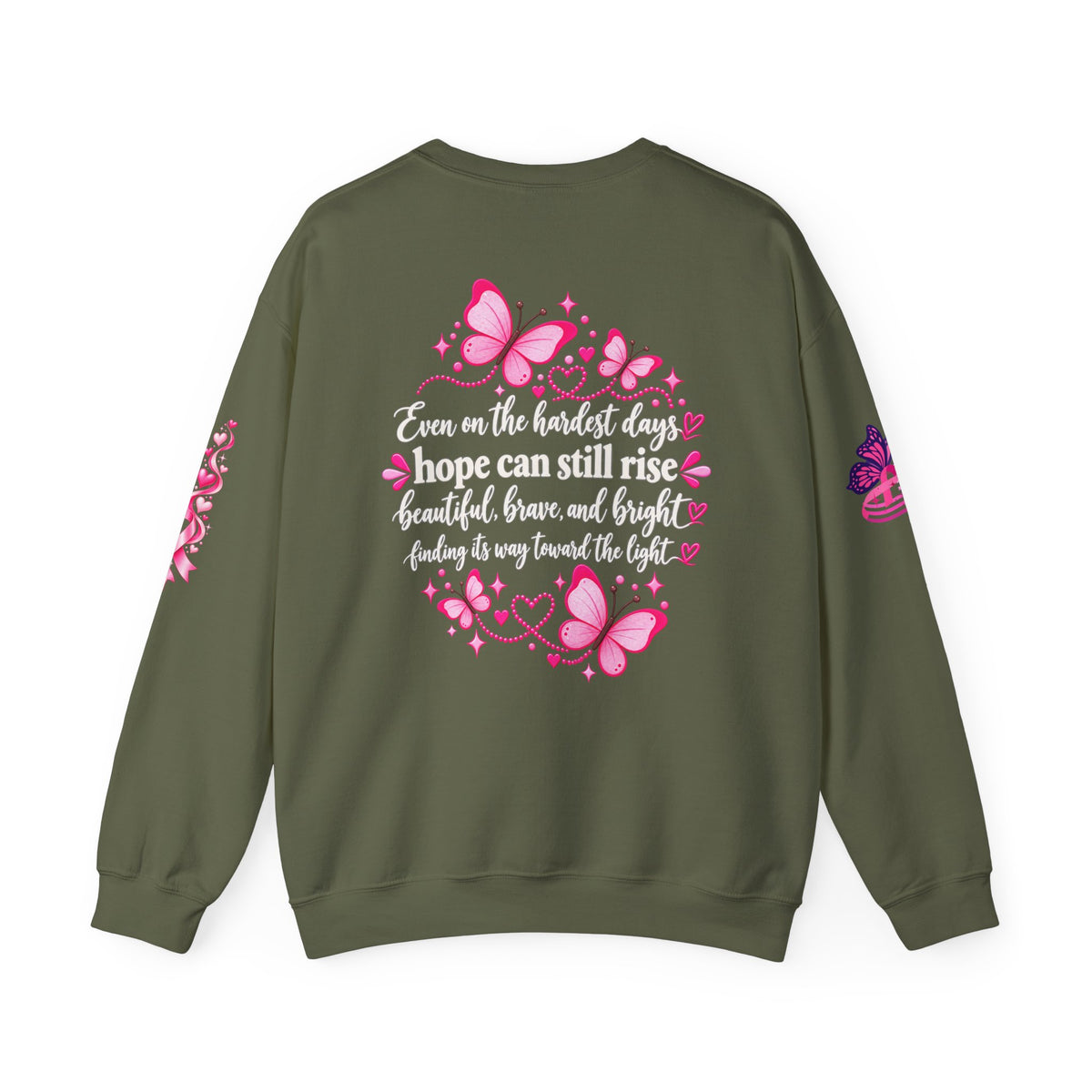 Pink Ribbon Butterfly Crewneck Sweatshirt | Breast Cancer Awareness