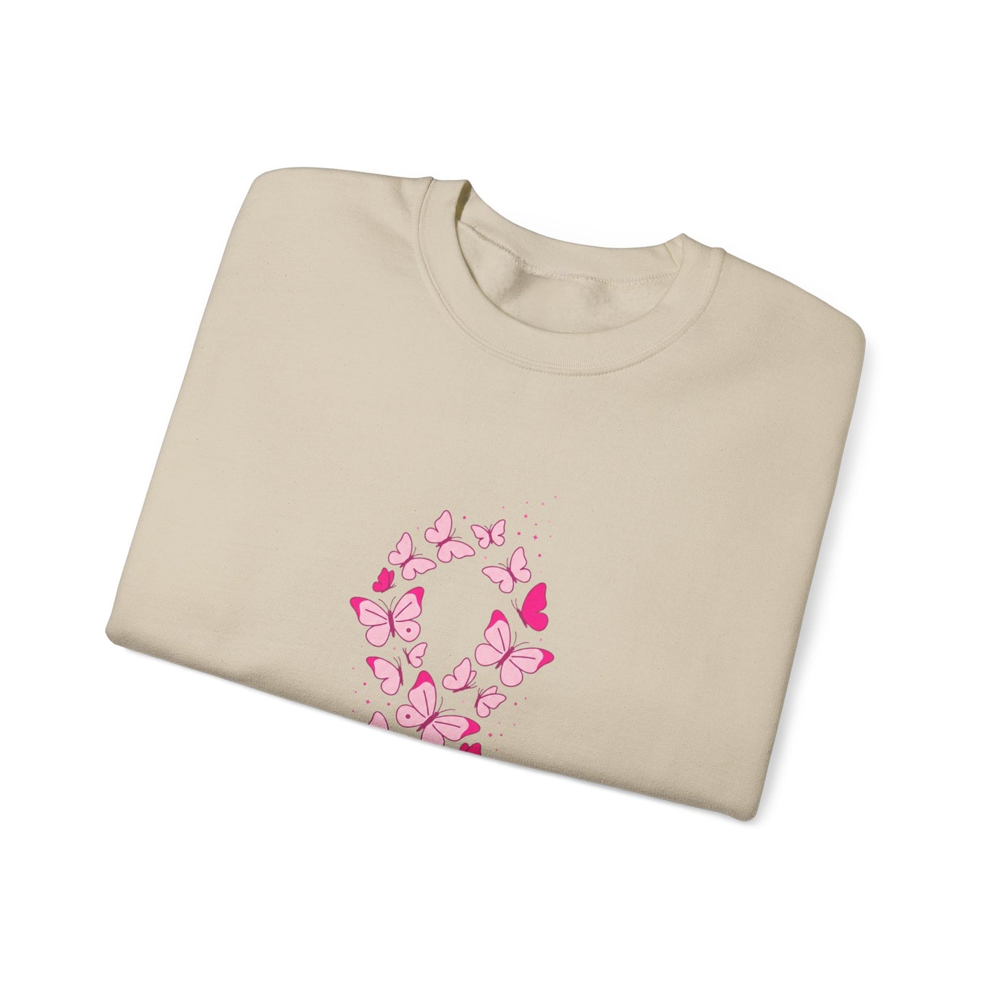 Pink Ribbon Butterfly Crewneck Sweatshirt | Breast Cancer Awareness