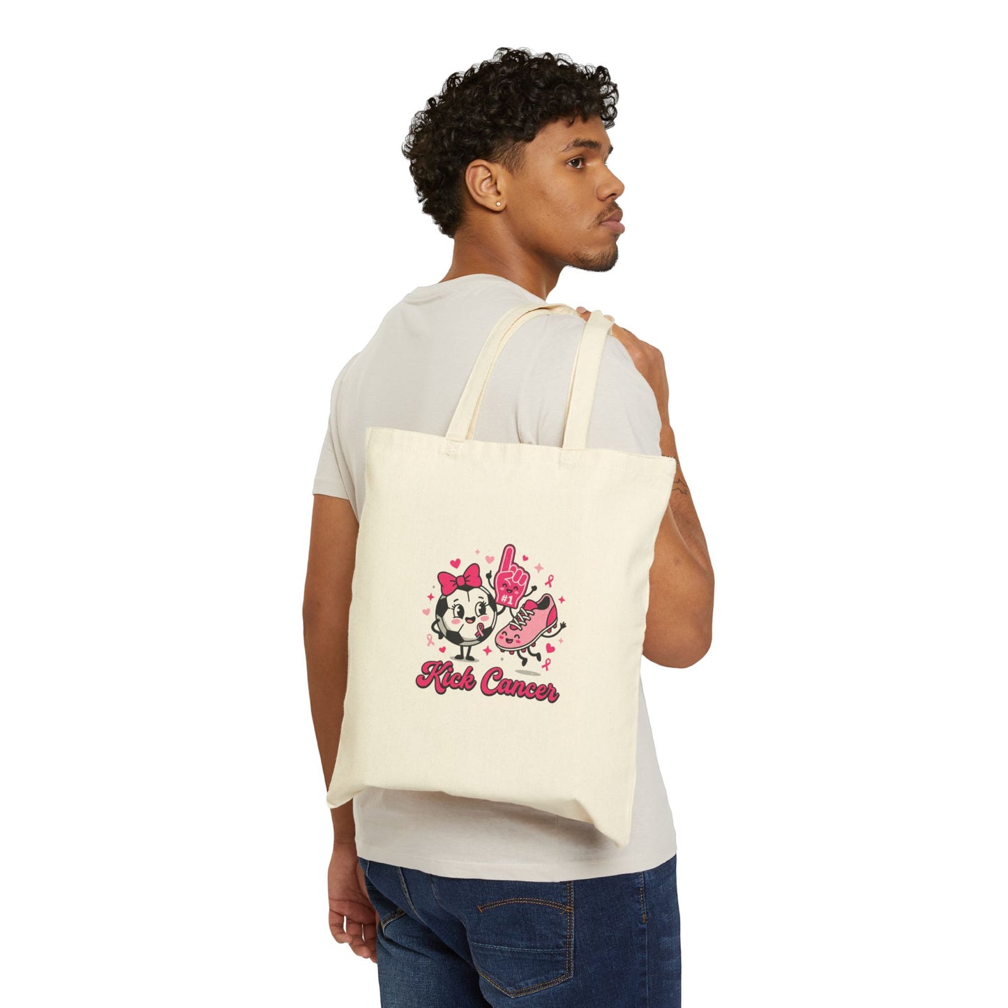 Breast Cancer Ribbon Paw Tote | Pink Awareness Cotton Canvas