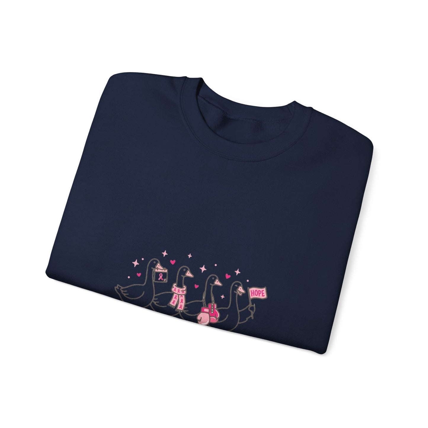 Cancer Awareness Ducks Crewneck Sweatshirt | Pink Ribbon, Supportive Typography