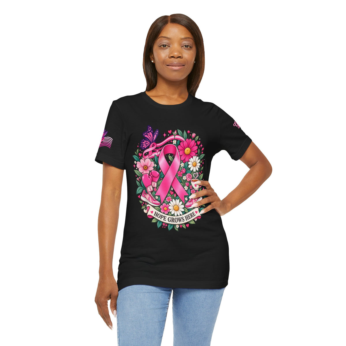 Hope Grows Here Ribbon Tee | Breast Cancer Awareness, Pink Floral