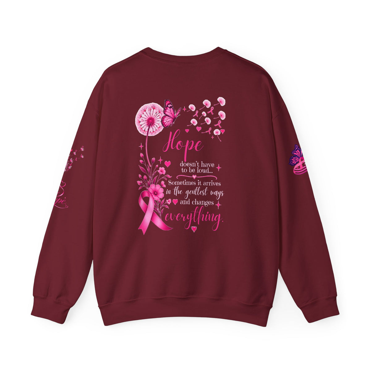 Hope Doesn't Have to Be Loud Sweatshirt | Breast Cancer Awareness Pink Ribbon Crewneck | Inspirational Gift for Survivors, Fighters & Supporters