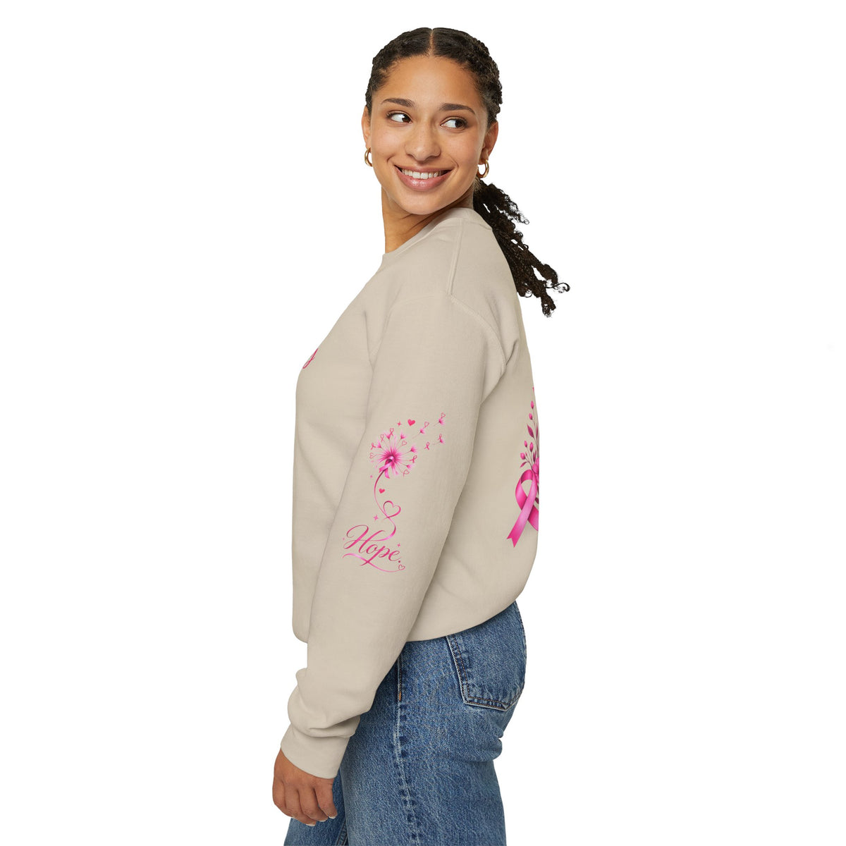 Hope Doesn't Have to Be Loud Sweatshirt | Breast Cancer Awareness Pink Ribbon Crewneck | Inspirational Gift for Survivors, Fighters & Supporters
