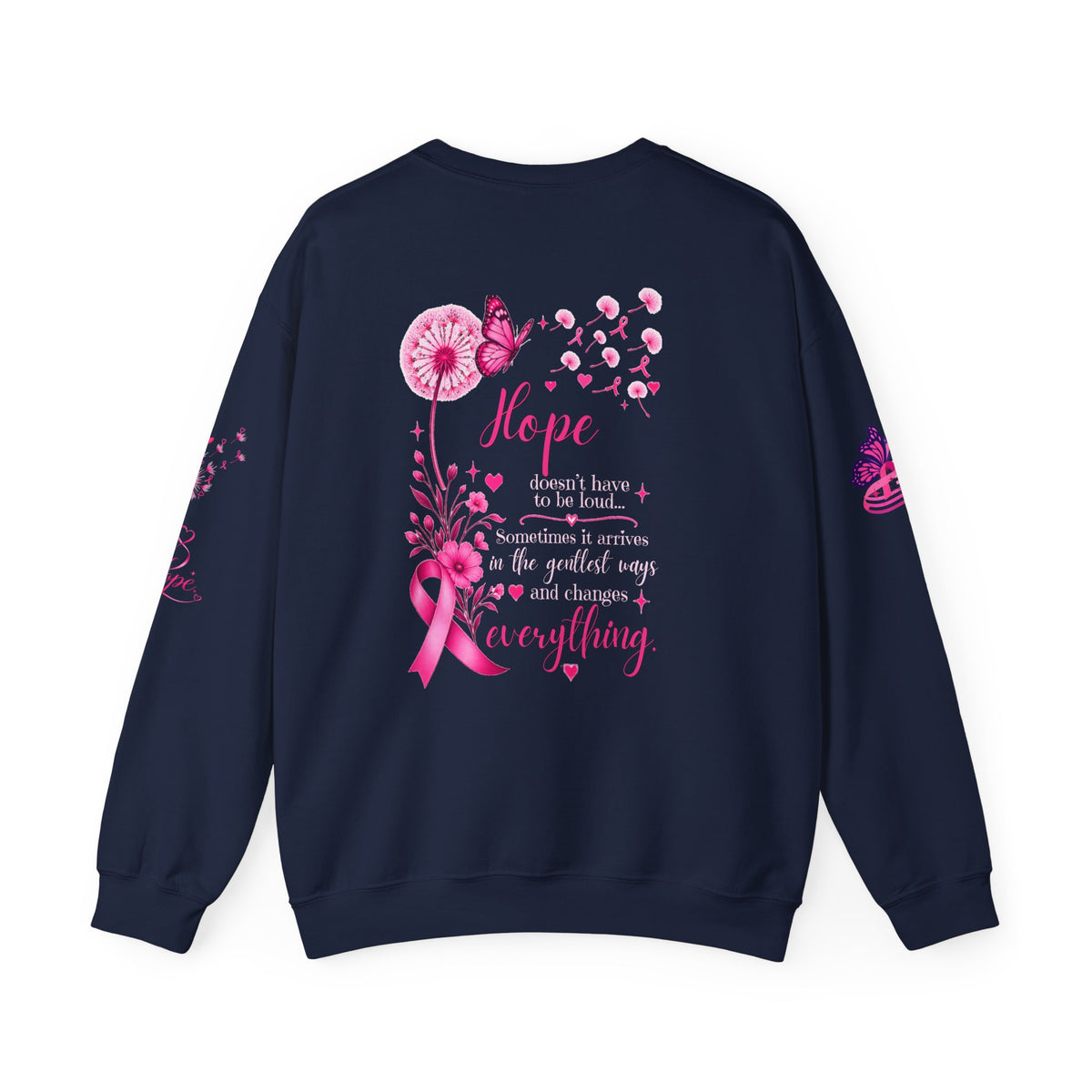 Hope Doesn't Have to Be Loud Sweatshirt | Breast Cancer Awareness Pink Ribbon Crewneck | Inspirational Gift for Survivors, Fighters & Supporters