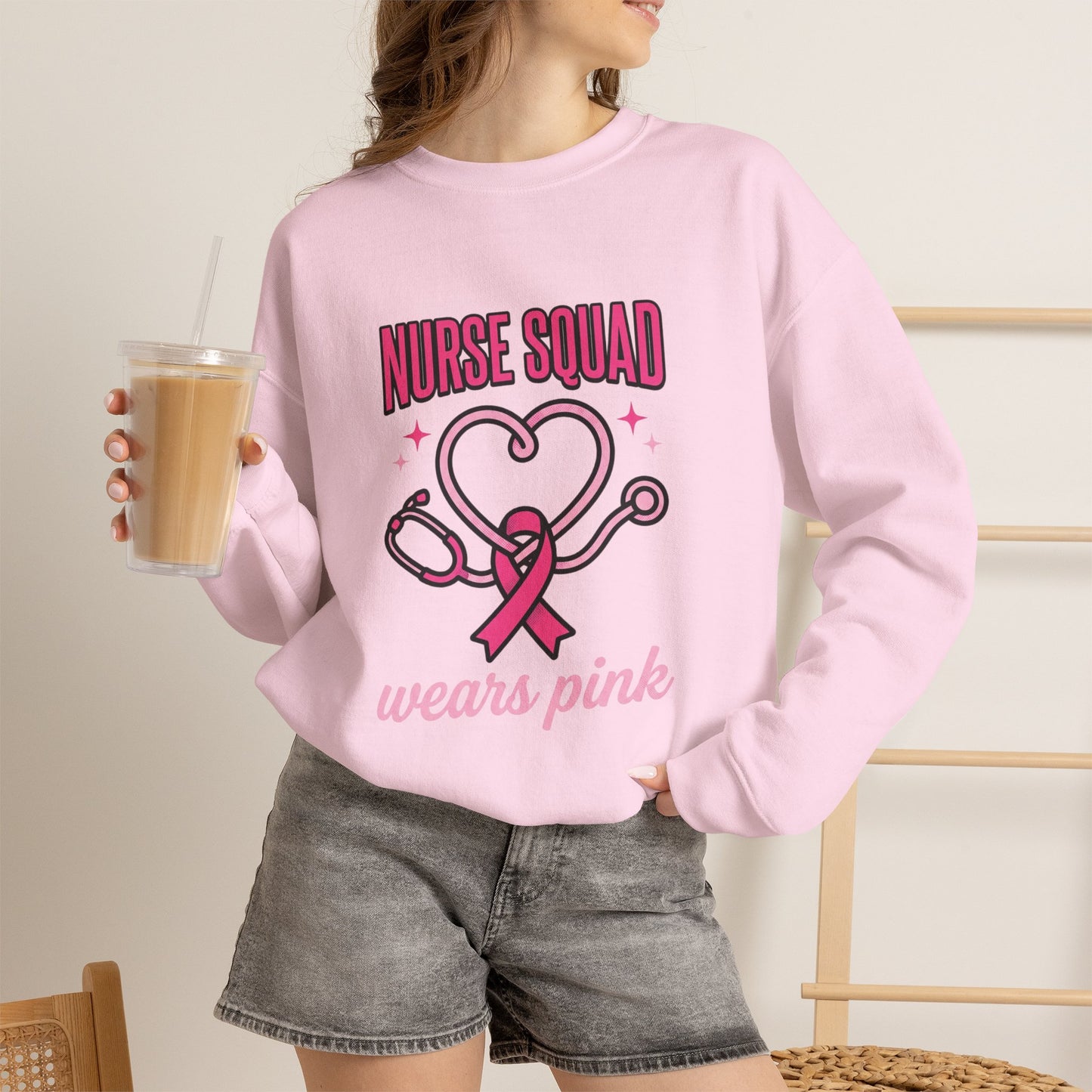 Crewneck Sweatshirt | Nurse Squad Wears Pink | Breast Cancer Awareness Nurse Pullover