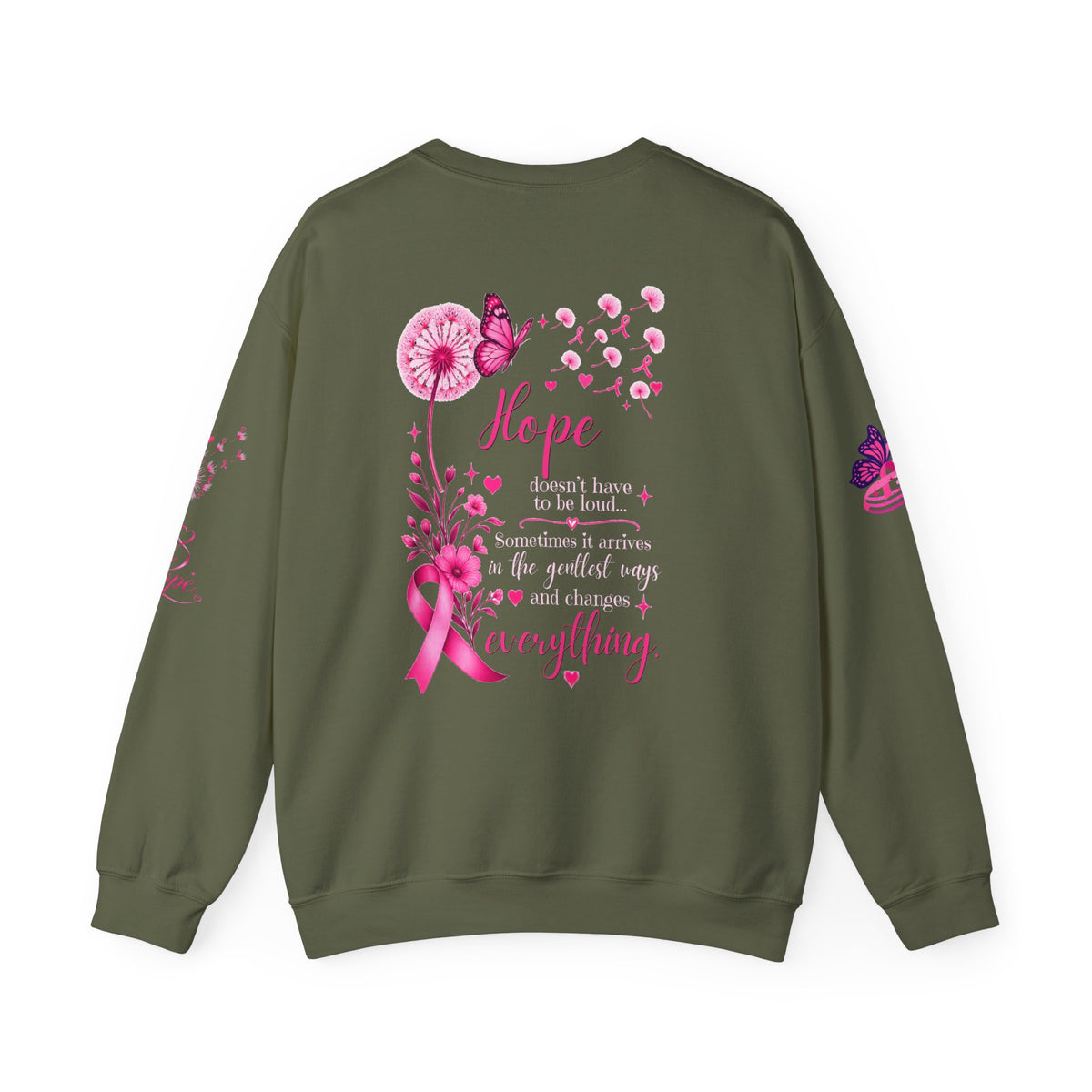 Hope Doesn't Have to Be Loud Sweatshirt | Breast Cancer Awareness Pink Ribbon Crewneck | Inspirational Gift for Survivors, Fighters & Supporters