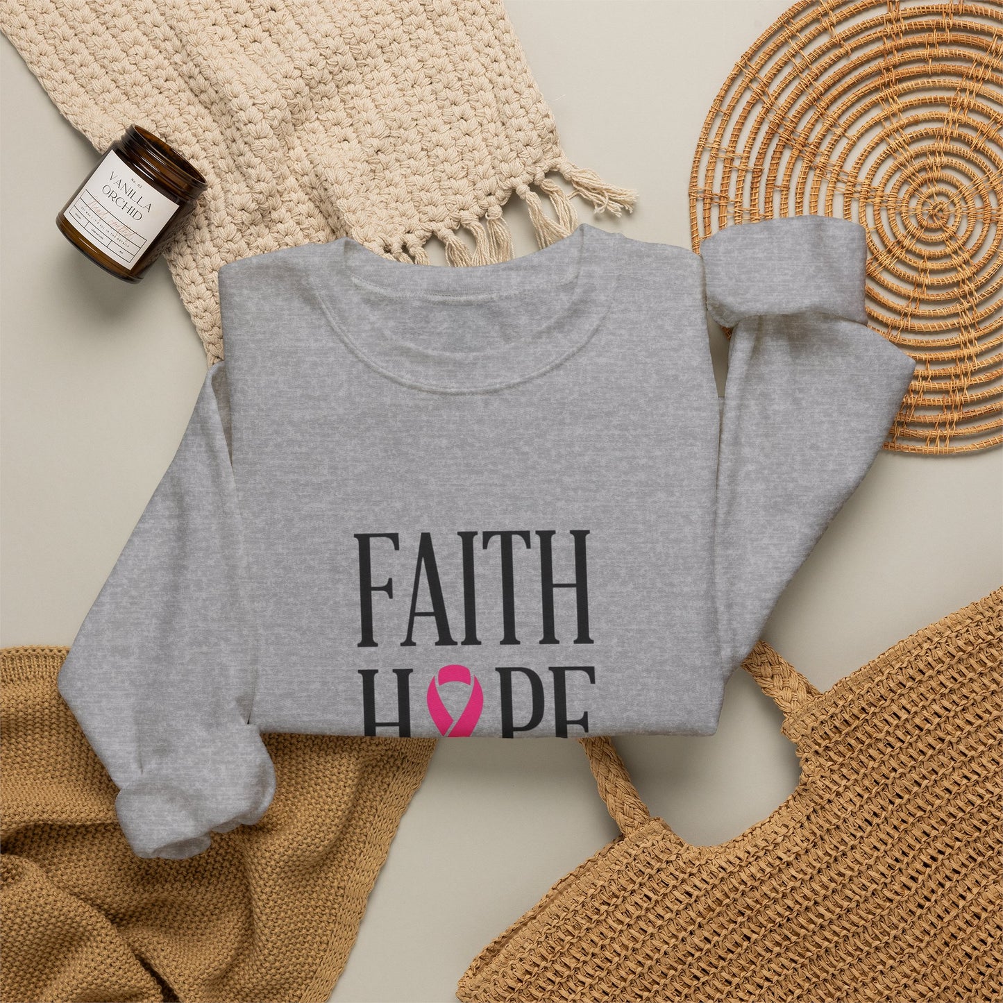 Faith Hope Love Ribbon Sweatshirt | Breast Cancer Awareness, Pink Ribbon