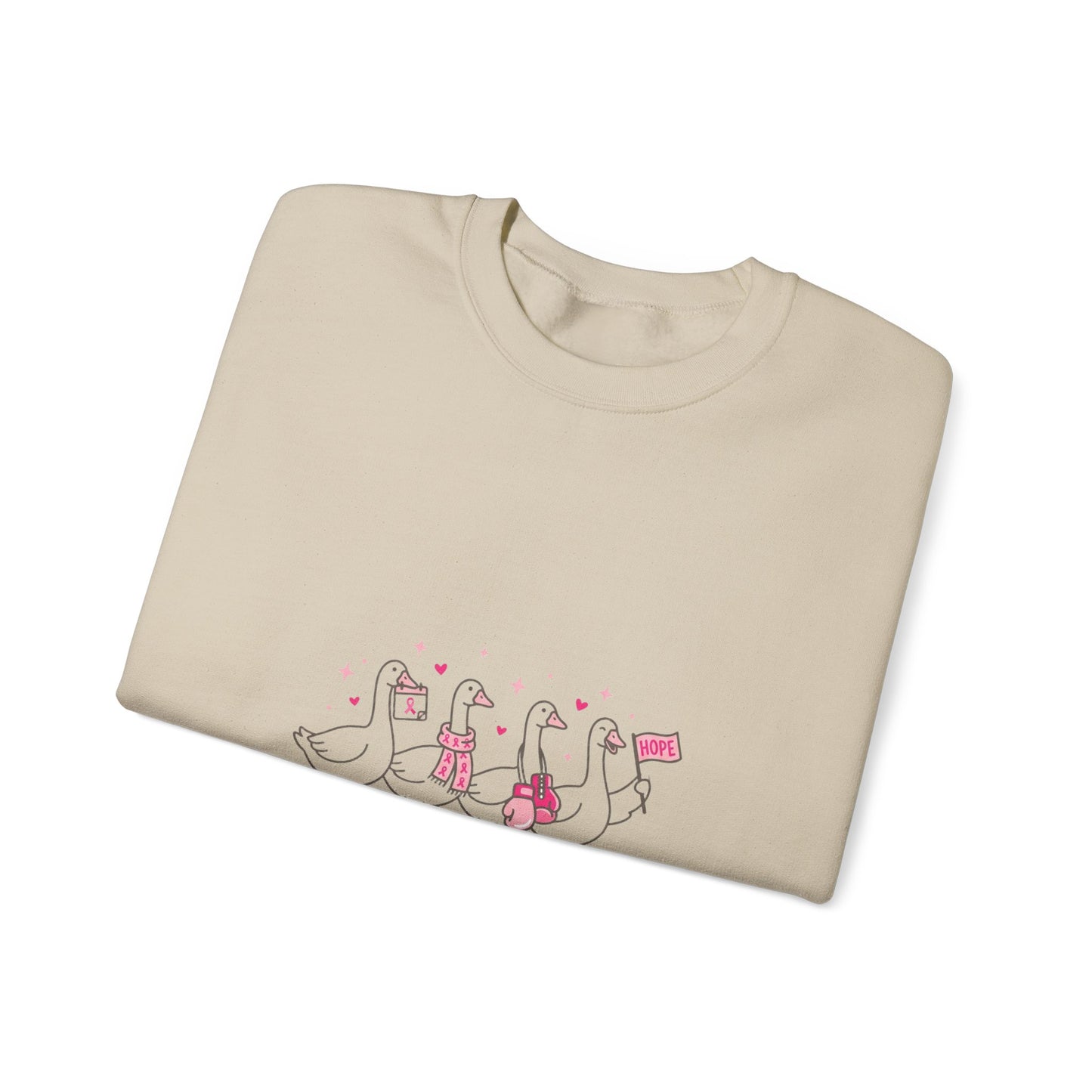 Cancer Awareness Ducks Crewneck Sweatshirt | Pink Ribbon, Supportive Typography
