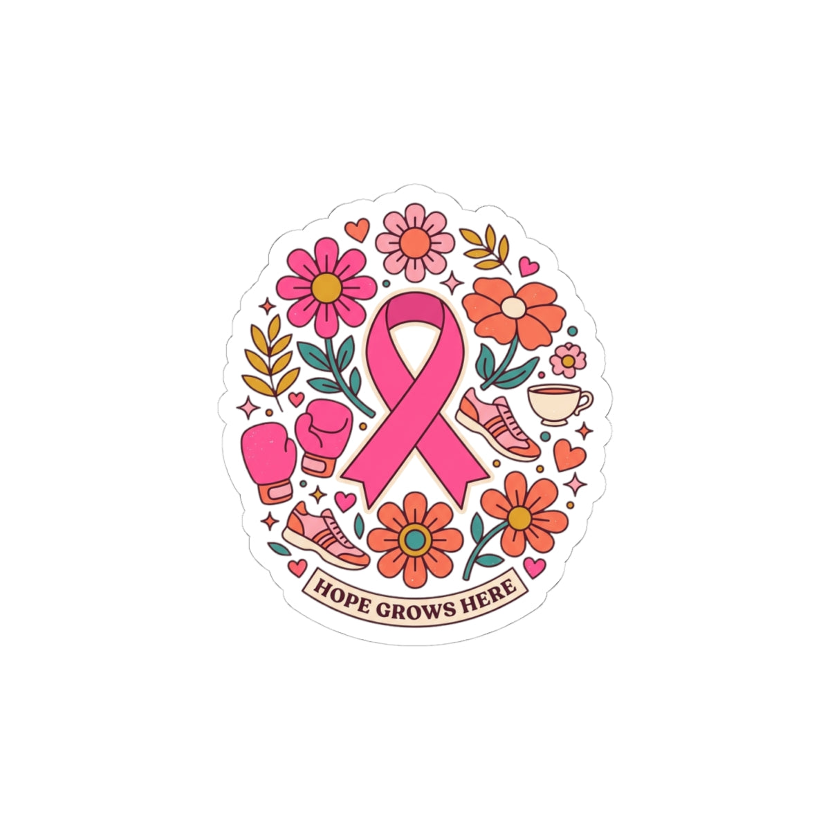 Breast Cancer Awareness Ribbon Sticker | Pink Ribbon, Hope Grows Here