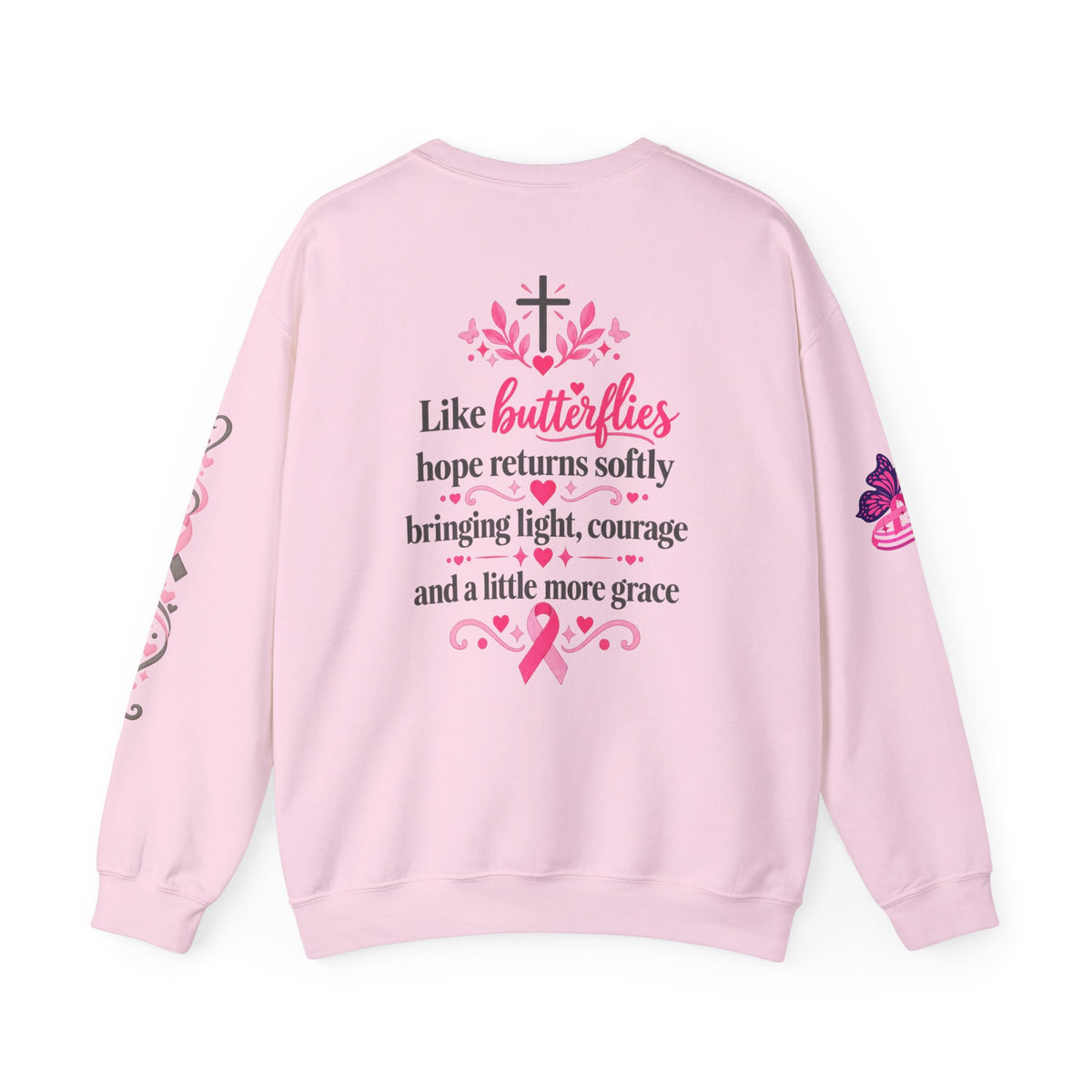 In This House We Wear Pink Crewneck Sweatshirt | Breast Cancer Awareness, Faith & Hope