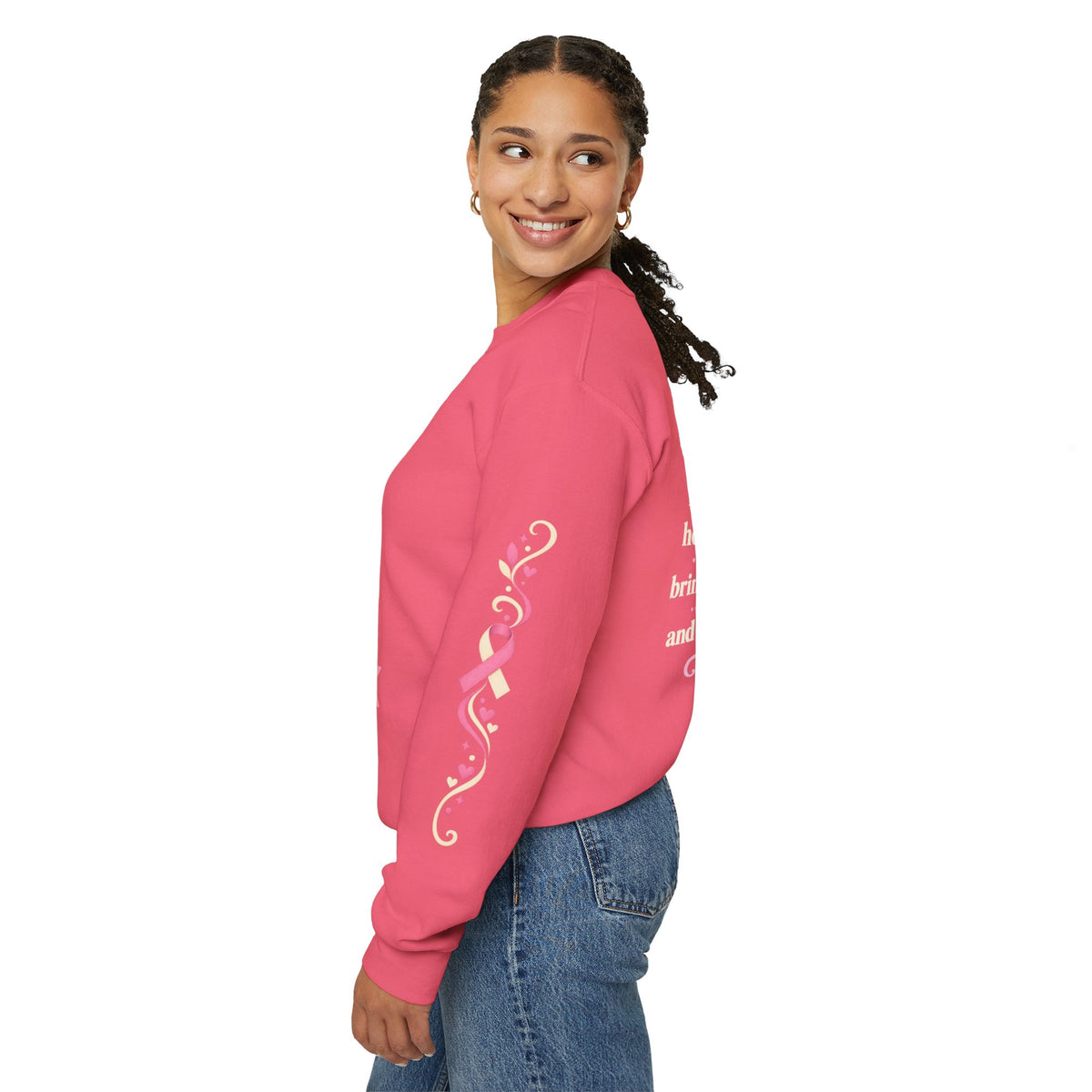 In This House We Wear Pink Crewneck Sweatshirt | Breast Cancer Awareness, Faith & Hope