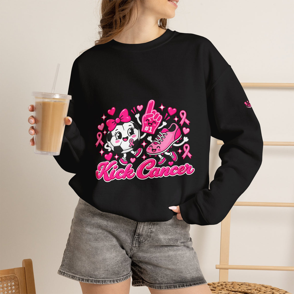 Kick Cancer Crewneck Sweatshirt | Breast Cancer Awareness, Pink Ribbon
