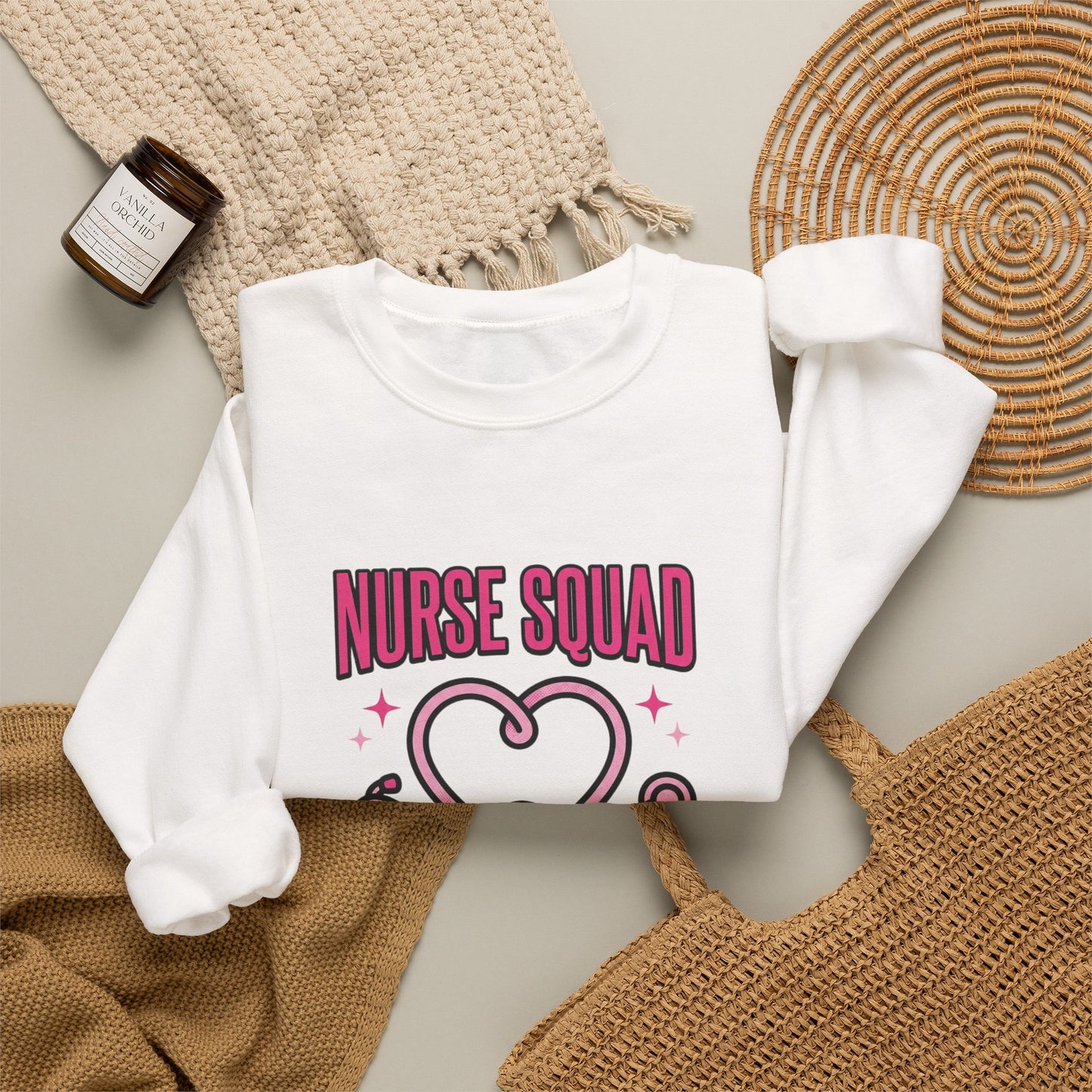 Nurse Squad Ribbon Crewneck | Breast Cancer Awareness, Pink Stethoscope
