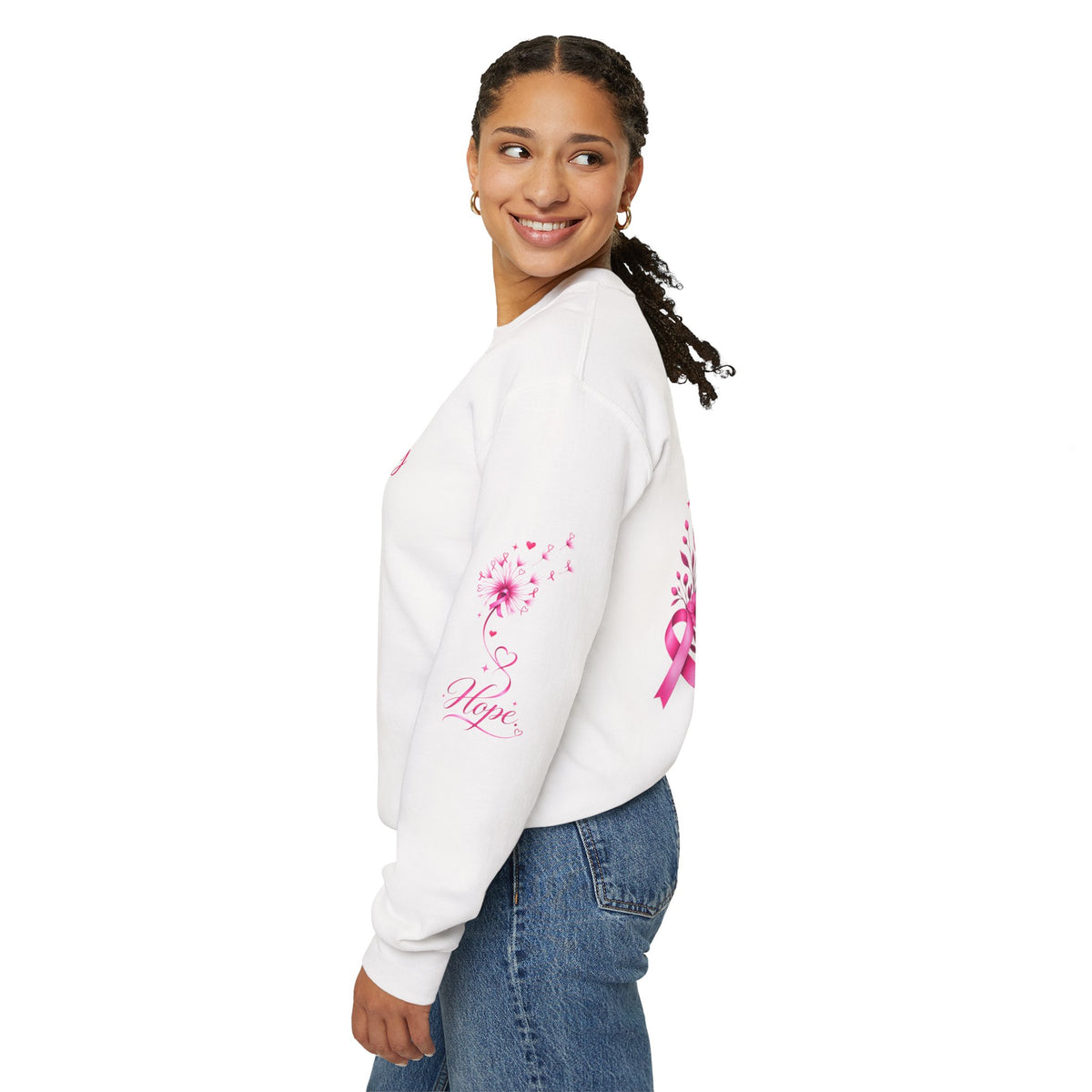 Hope Doesn't Have to Be Loud Sweatshirt | Breast Cancer Awareness Pink Ribbon Crewneck | Inspirational Gift for Survivors, Fighters & Supporters
