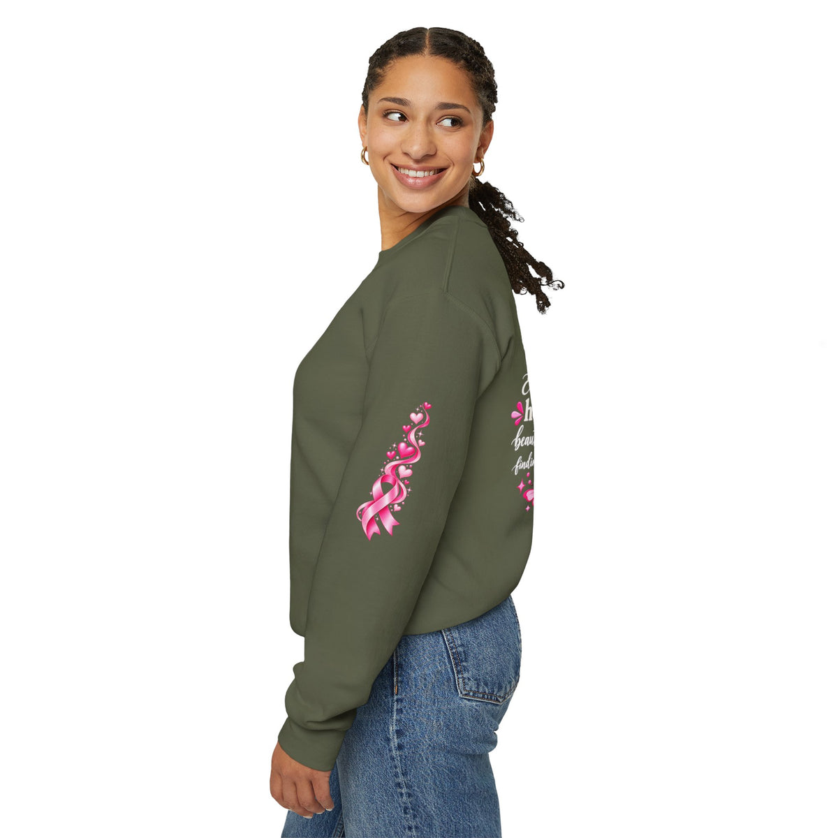 Pink Ribbon Butterfly Crewneck Sweatshirt | Breast Cancer Awareness