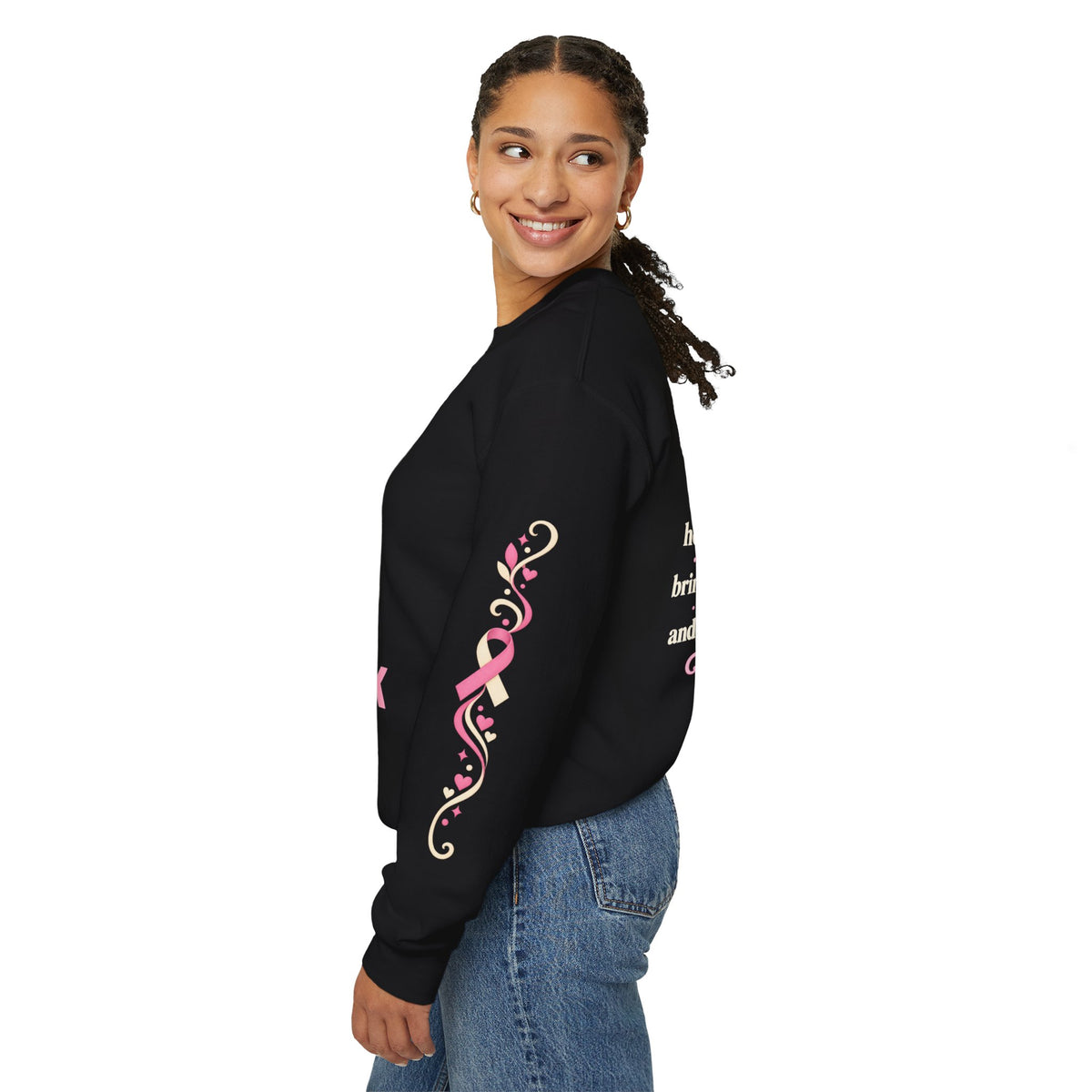 In This House We Wear Pink Crewneck Sweatshirt | Breast Cancer Awareness, Faith & Hope