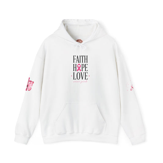 Faith Hope Love Ribbon Hoodie | Breast Cancer Awareness Pink Ribbon Hoodie