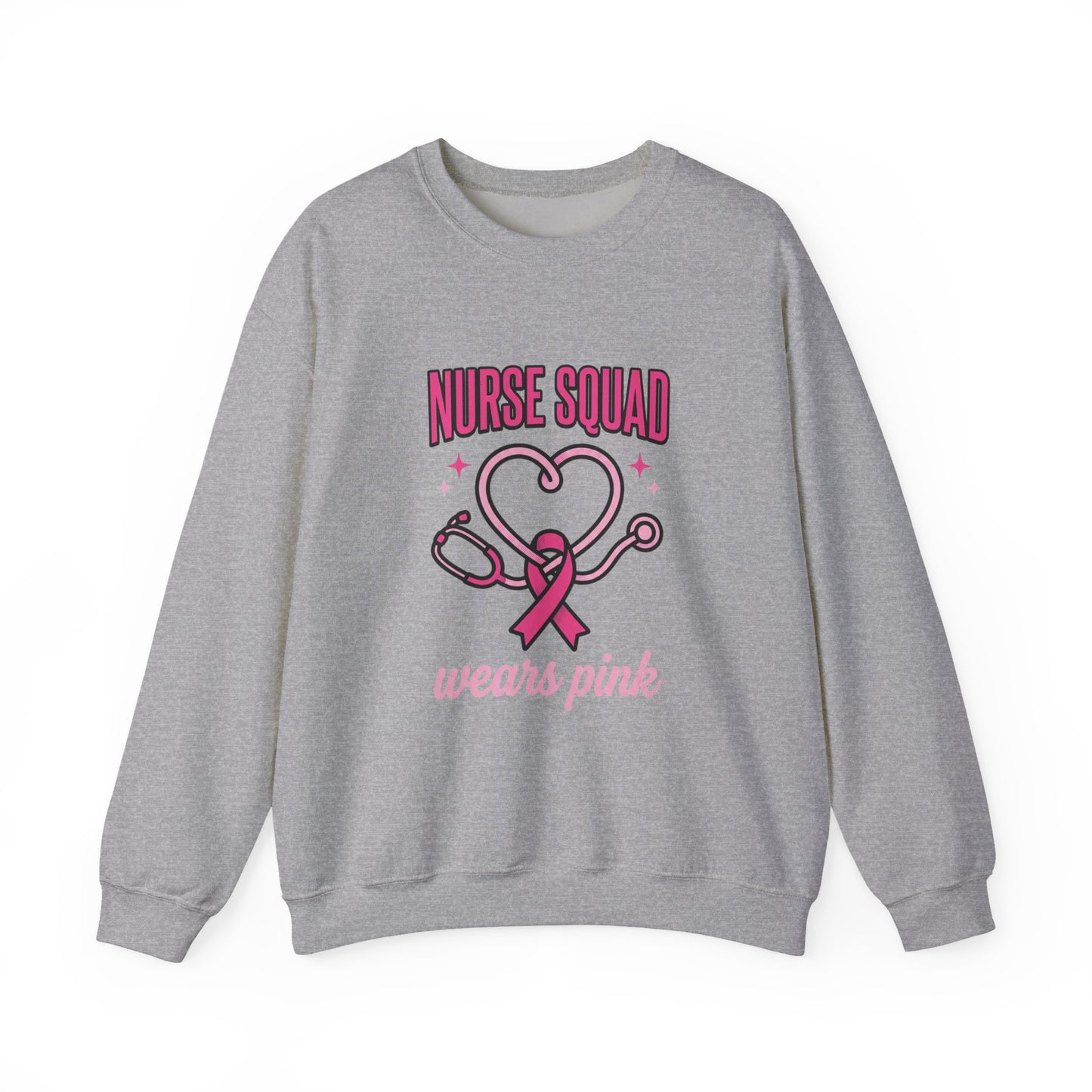 Nurse Squad Ribbon Crewneck | Breast Cancer Awareness, Pink Stethoscope