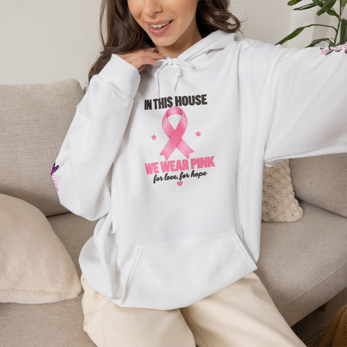In This House We Wear Pink Hoodie | Breast Cancer Awareness, Faith & Hope