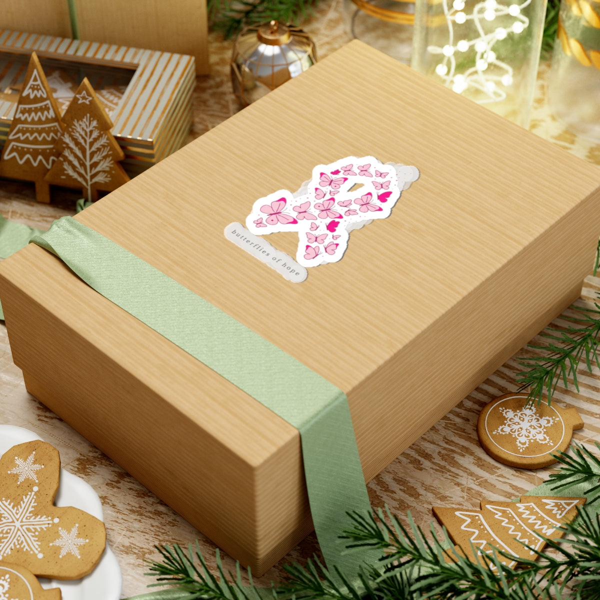 Butterflies of Hope Ribbon Sticker | Breast Cancer Awareness, Pink Ribbon