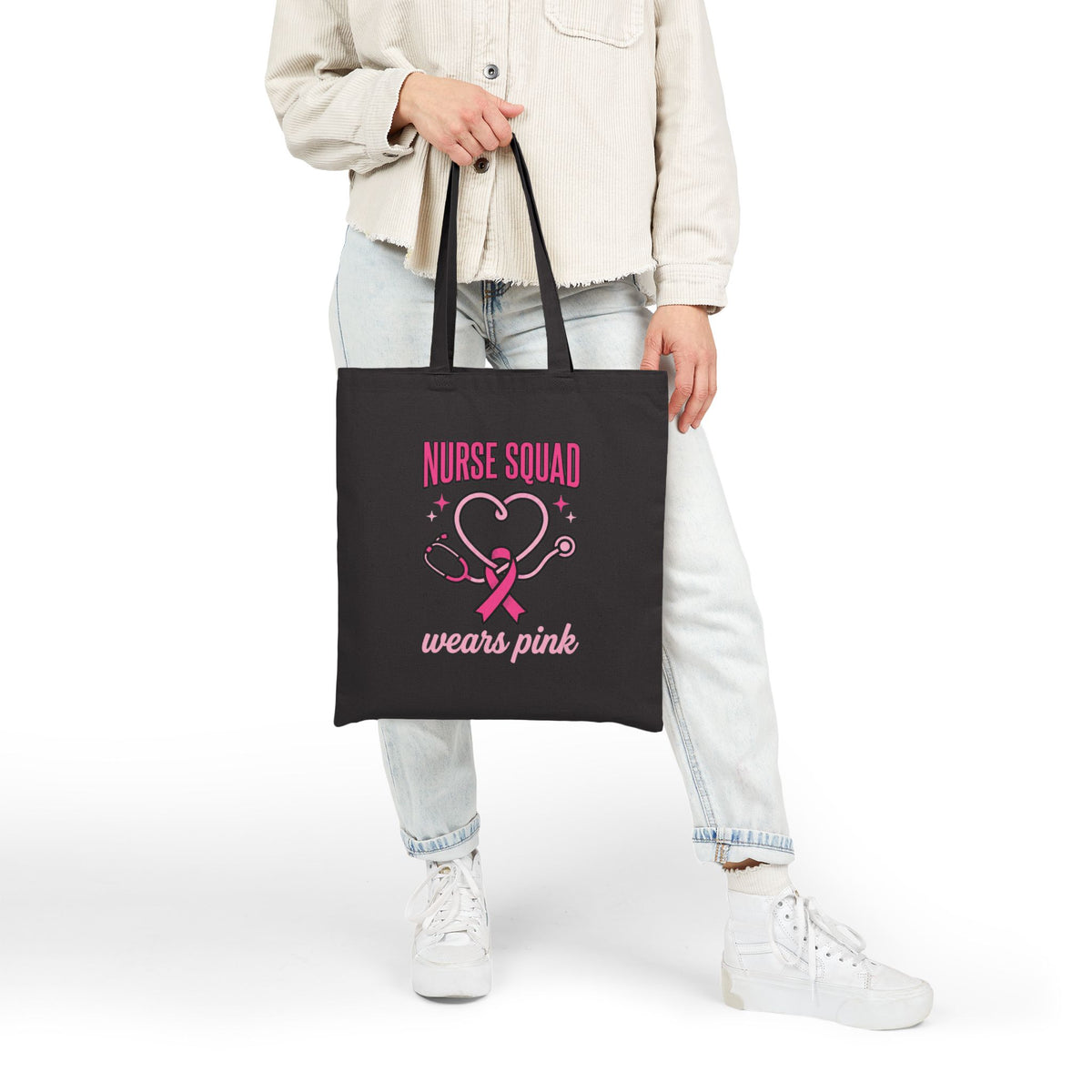 Nurse Squad Wears Pink Tote Bag | Breast Cancer Awareness Nurse Gift | Reusable Cotton Carryall