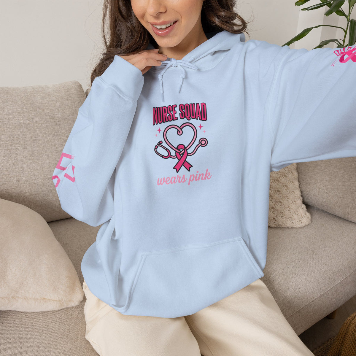 Nurse Squad Wears Pink Hoodie | Breast Cancer Awareness Nurse Pullover | Pink Ribbon Support Hoodie