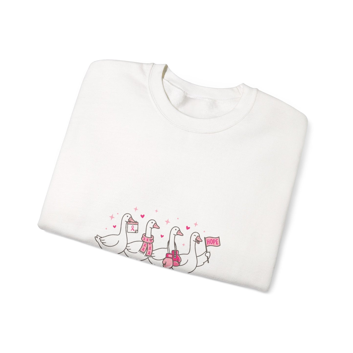 Cancer Awareness Ducks Crewneck Sweatshirt | Pink Ribbon, Supportive Typography