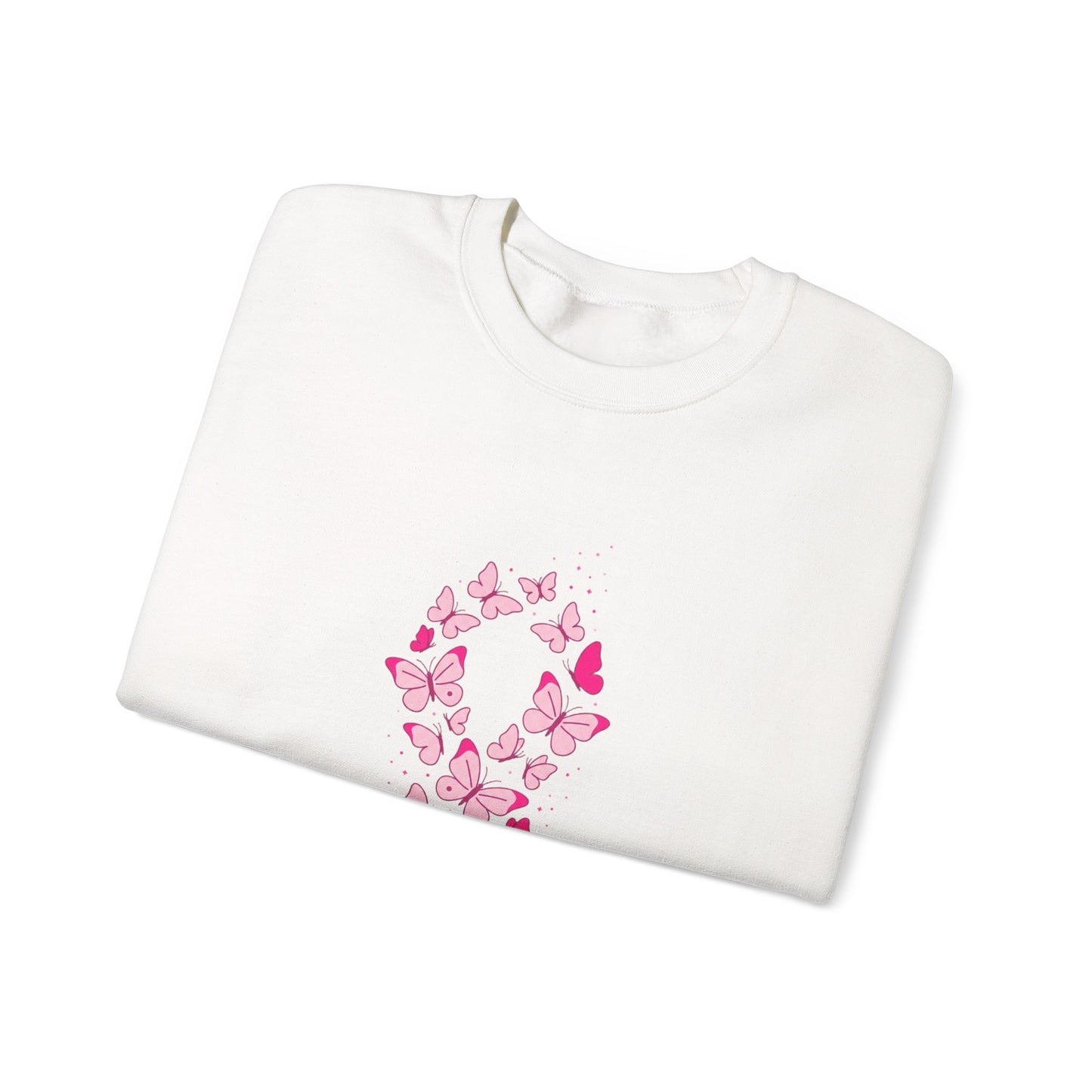 Pink Ribbon Butterfly Crewneck Sweatshirt | Breast Cancer Awareness