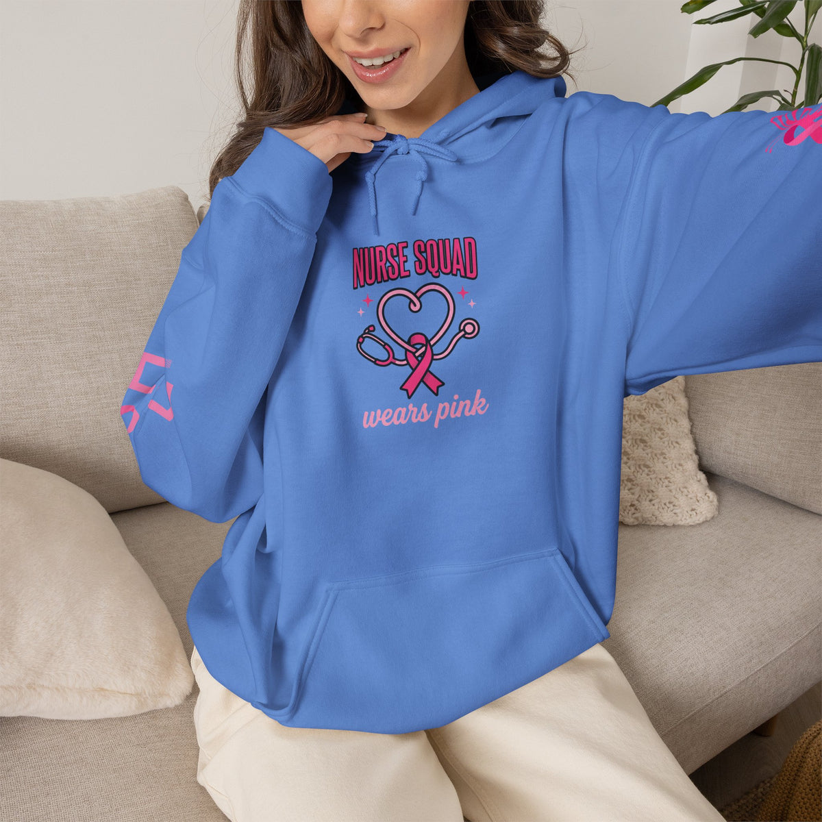 Nurse Squad Wears Pink Hoodie | Breast Cancer Awareness Nurse Pullover | Pink Ribbon Support Hoodie