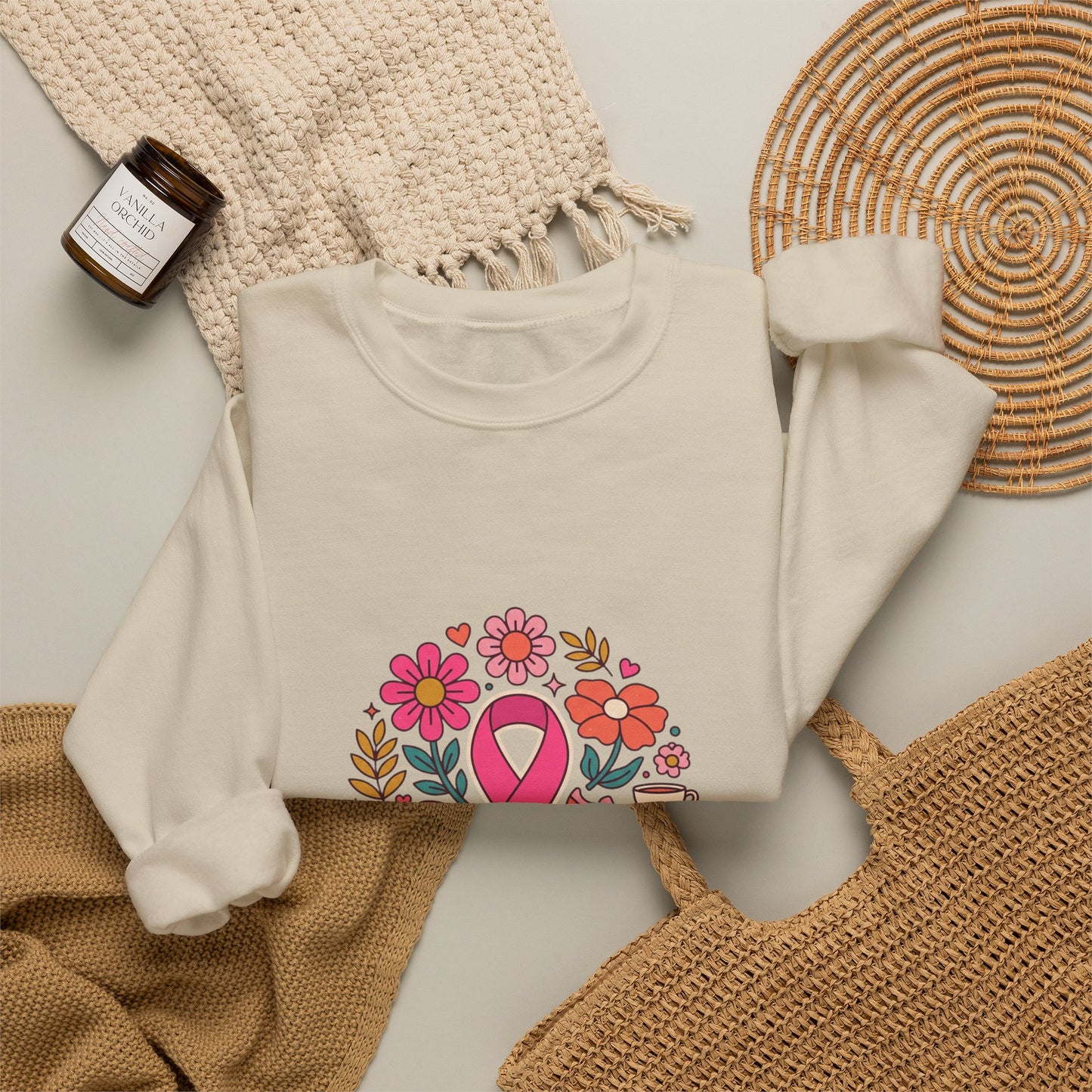 Pink Ribbon Floral Support Sweatshirt | Breast Cancer Awareness