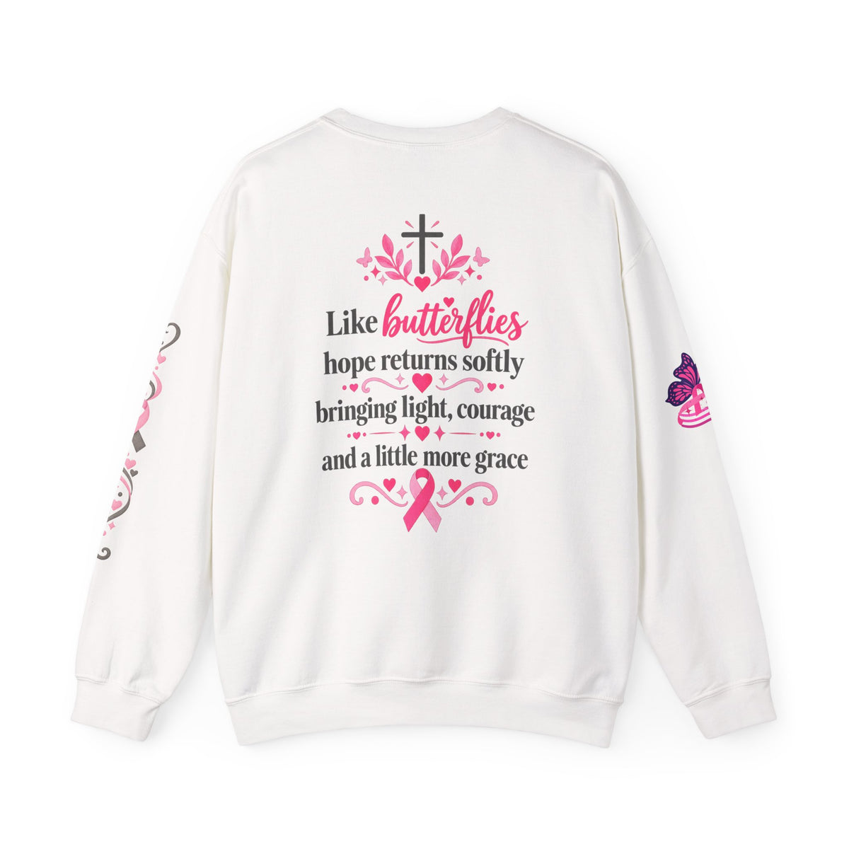 In This House We Wear Pink Crewneck Sweatshirt | Breast Cancer Awareness, Faith & Hope