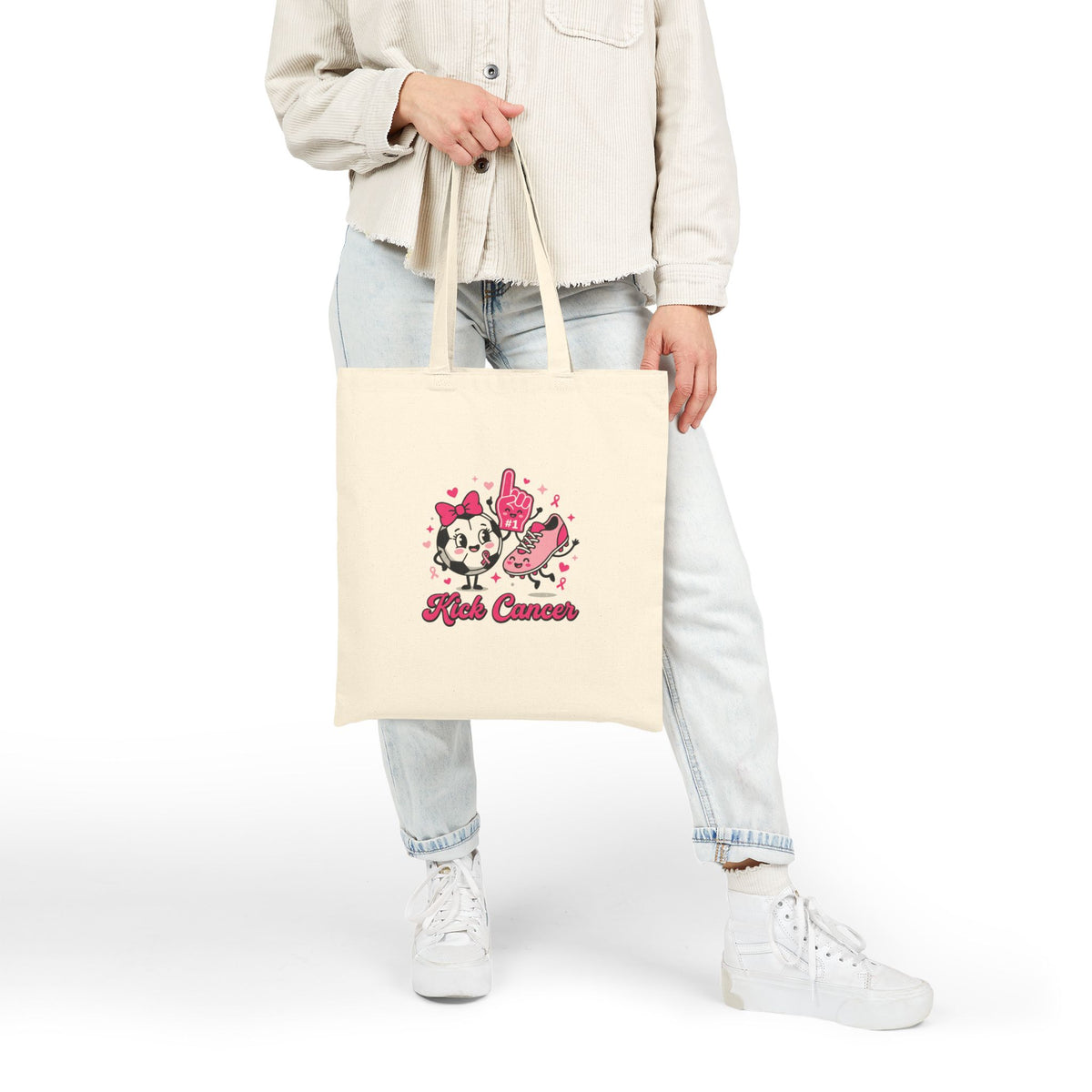 Kick Cancer Breast Cancer Awareness Tote | Pink Ribbon Cotton Canvas