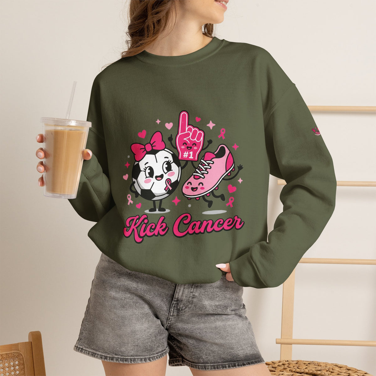Kick Cancer Crewneck Sweatshirt | Breast Cancer Awareness, Pink Ribbon