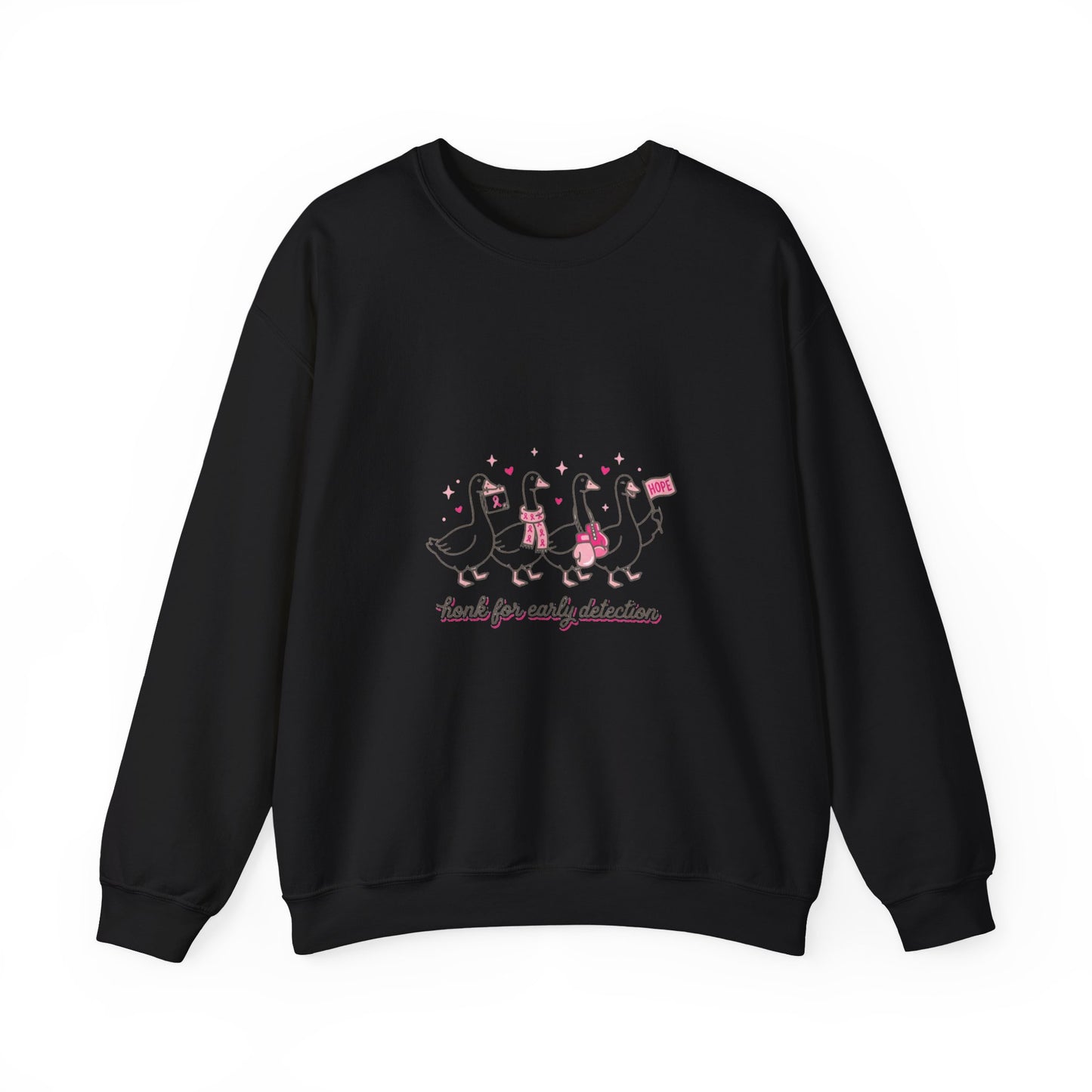 Cancer Awareness Ducks Crewneck Sweatshirt | Pink Ribbon, Supportive Typography