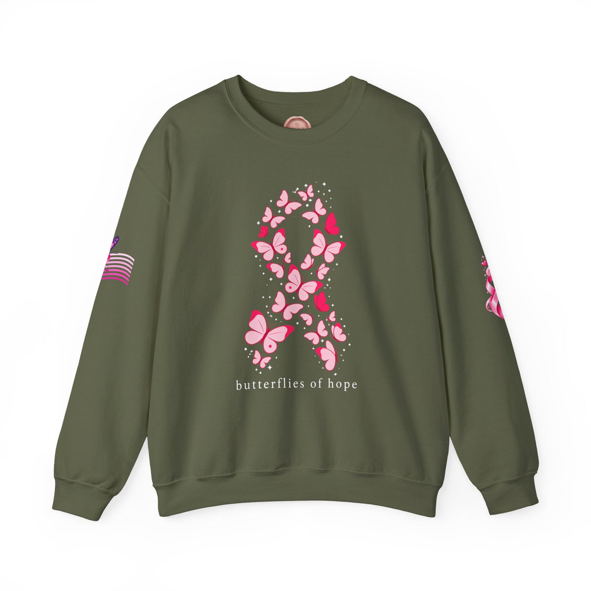 Pink Ribbon Butterfly Crewneck Sweatshirt | Breast Cancer Awareness