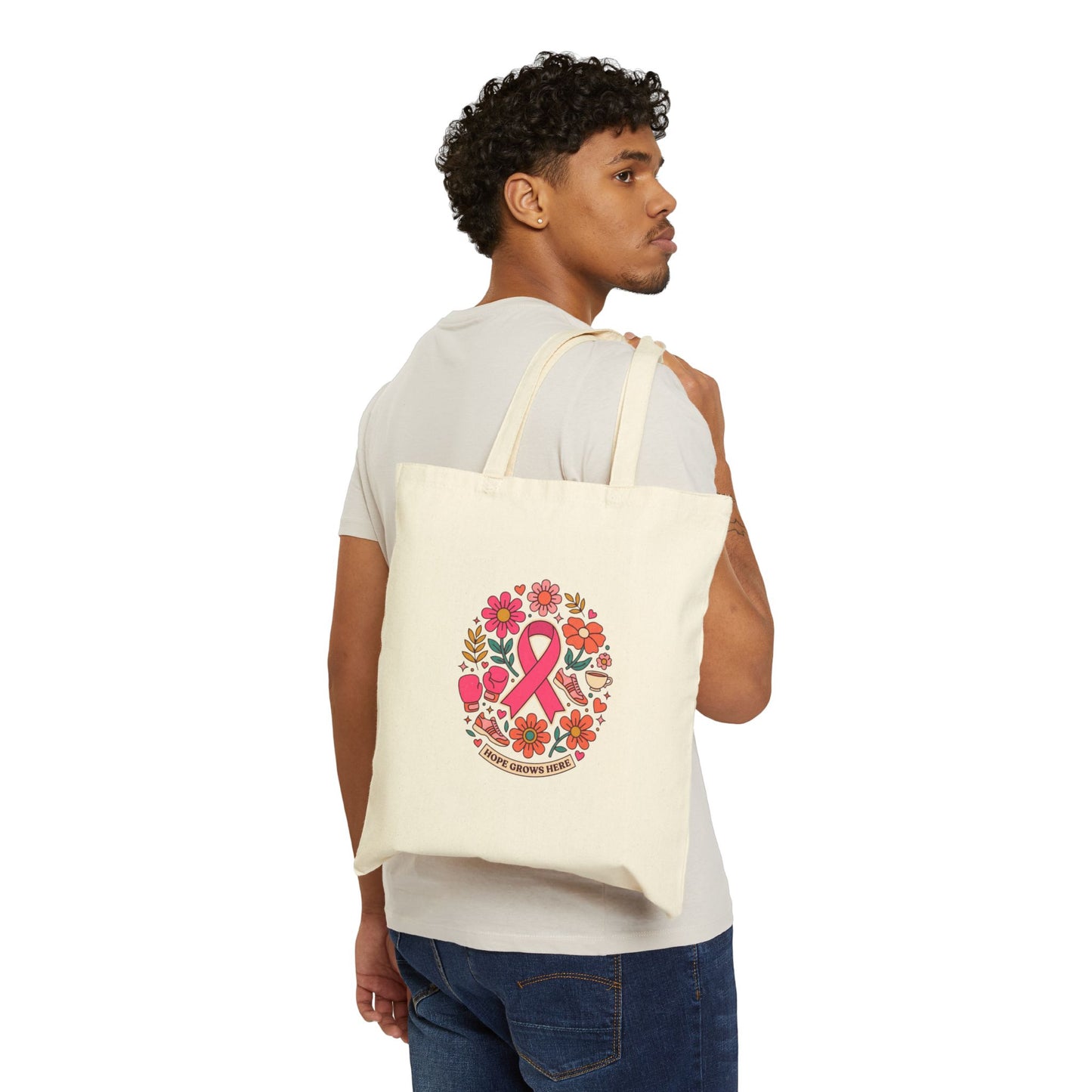 Pink Ribbon Floral Support Tote | Breast Cancer Awareness, Solidarity