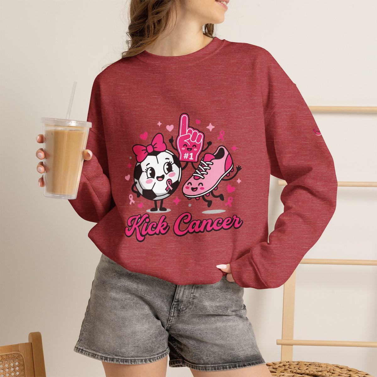 Kick Cancer Crewneck Sweatshirt | Breast Cancer Awareness, Pink Ribbon