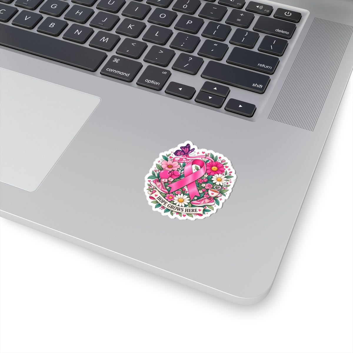 Hope Grows Here Sticker | Breast Cancer Awareness, Pink Ribbon Floral Design