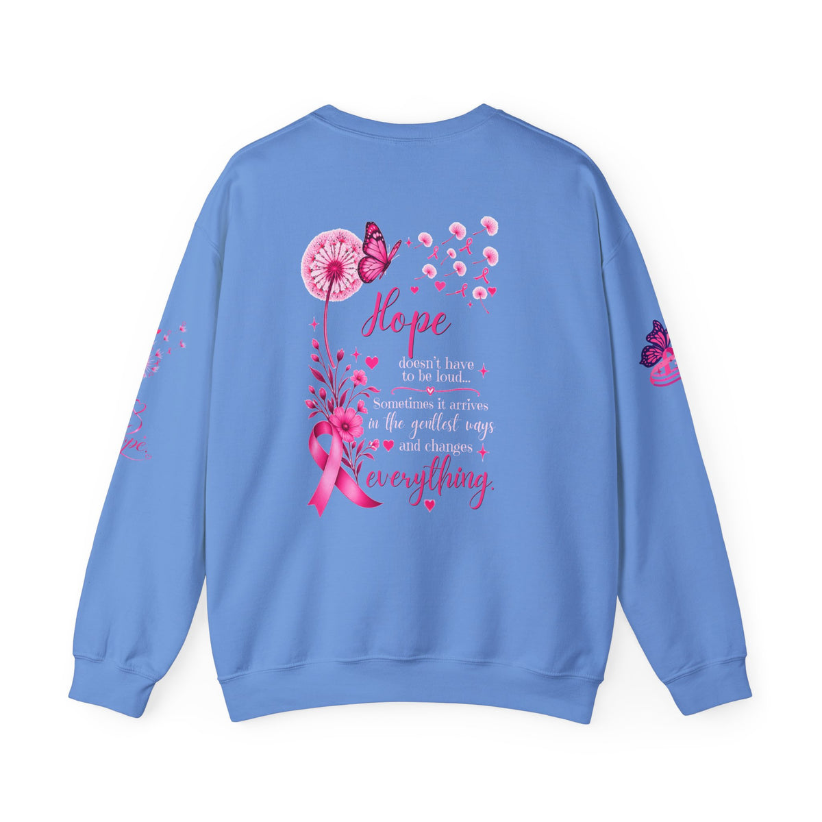 Hope Doesn't Have to Be Loud Sweatshirt | Breast Cancer Awareness Pink Ribbon Crewneck | Inspirational Gift for Survivors, Fighters & Supporters