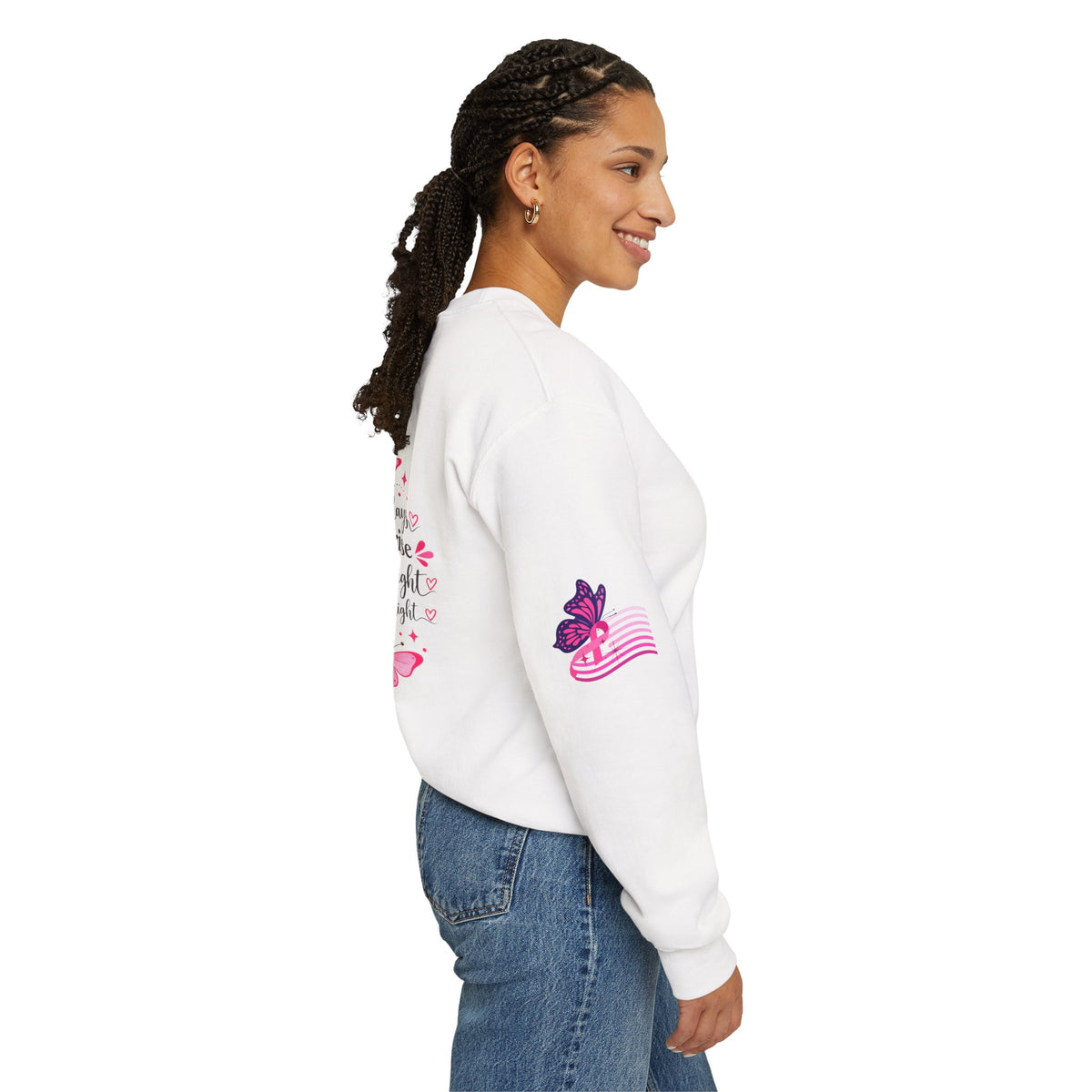 Pink Ribbon Butterfly Crewneck Sweatshirt | Breast Cancer Awareness