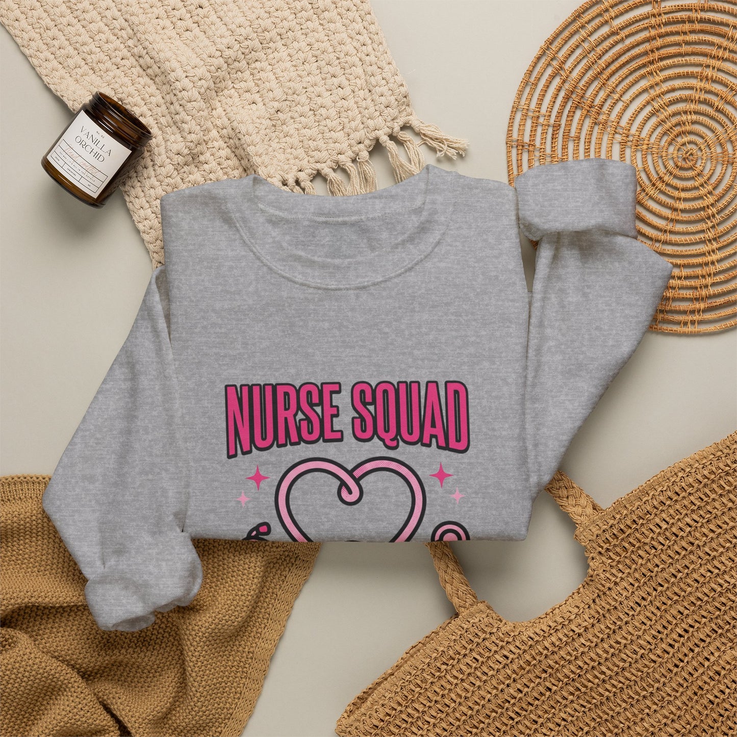 Nurse Squad Ribbon Crewneck | Breast Cancer Awareness, Pink Stethoscope