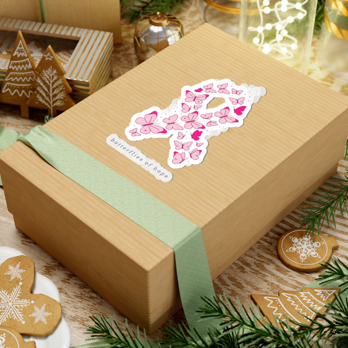 Butterflies of Hope Ribbon Sticker | Breast Cancer Awareness, Pink Ribbon