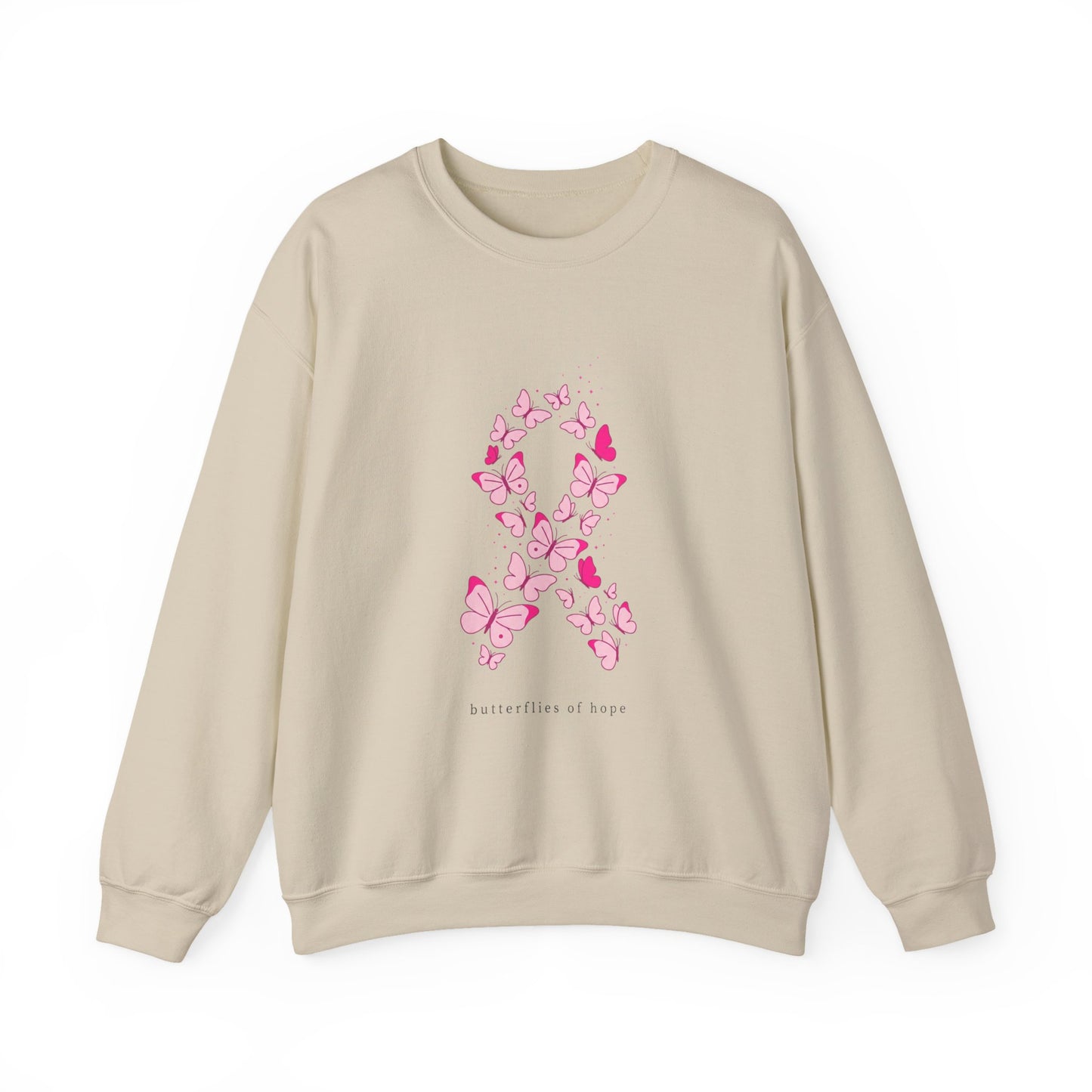 Pink Ribbon Butterfly Crewneck Sweatshirt | Breast Cancer Awareness