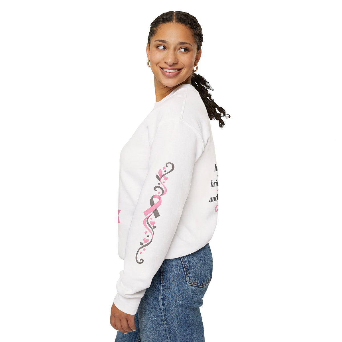 In This House We Wear Pink Crewneck Sweatshirt | Breast Cancer Awareness, Faith & Hope
