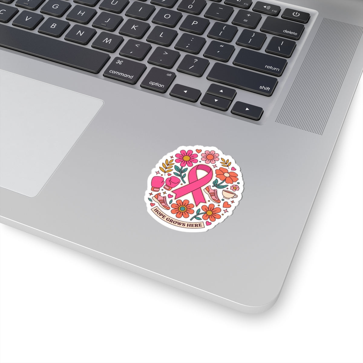 Breast Cancer Awareness Ribbon Sticker | Pink Ribbon, Hope Grows Here