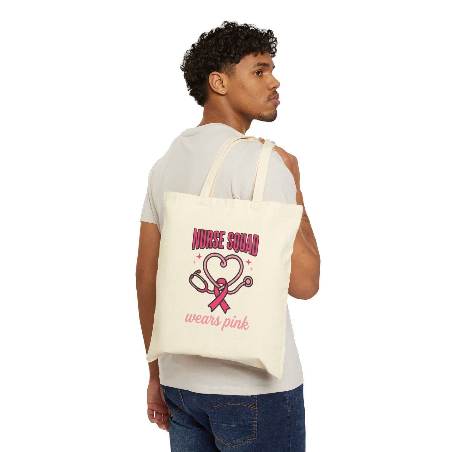 Nurse Squad Ribbon Tote | Breast Cancer Awareness, Pink Stethoscope