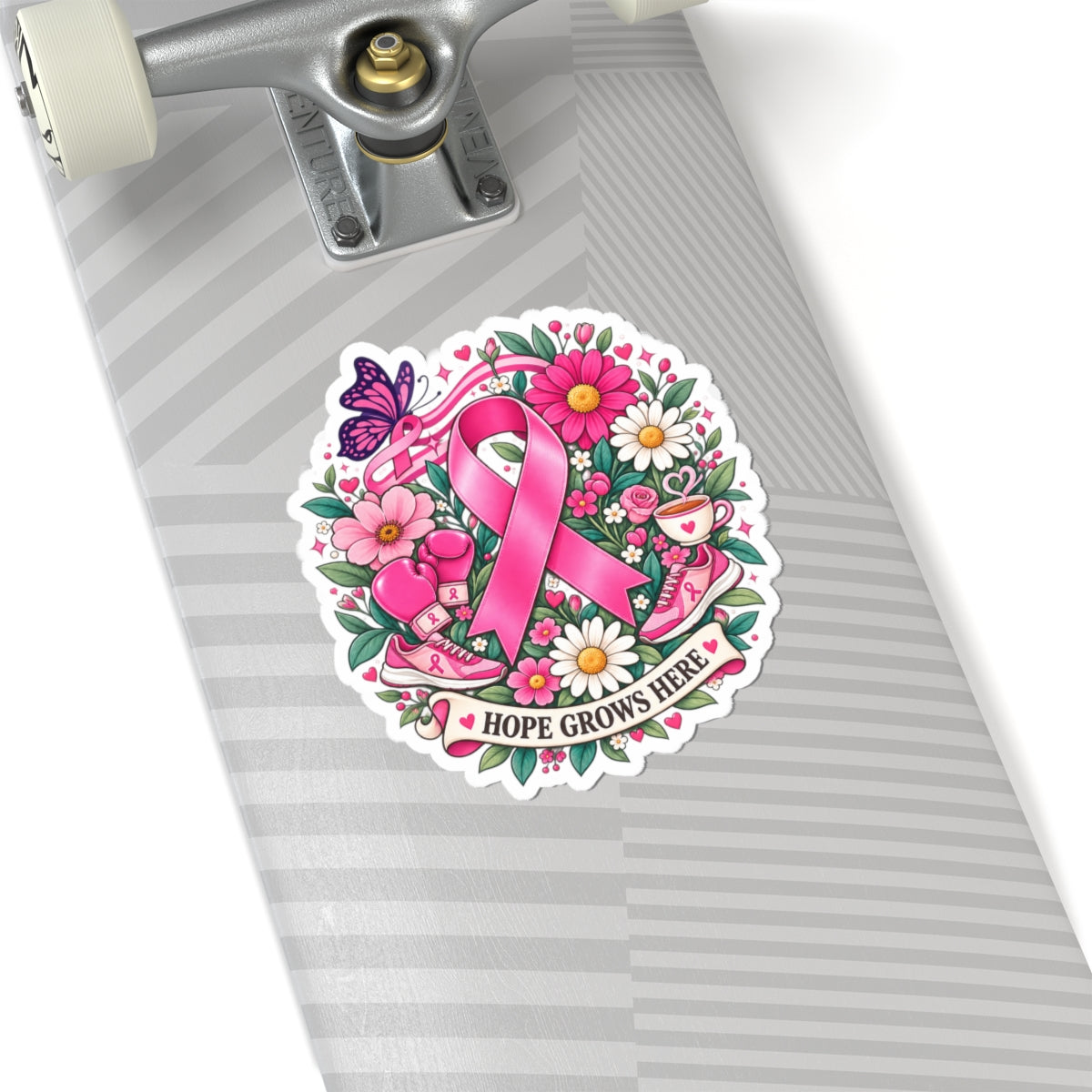 Hope Grows Here Sticker | Breast Cancer Awareness, Pink Ribbon Floral Design