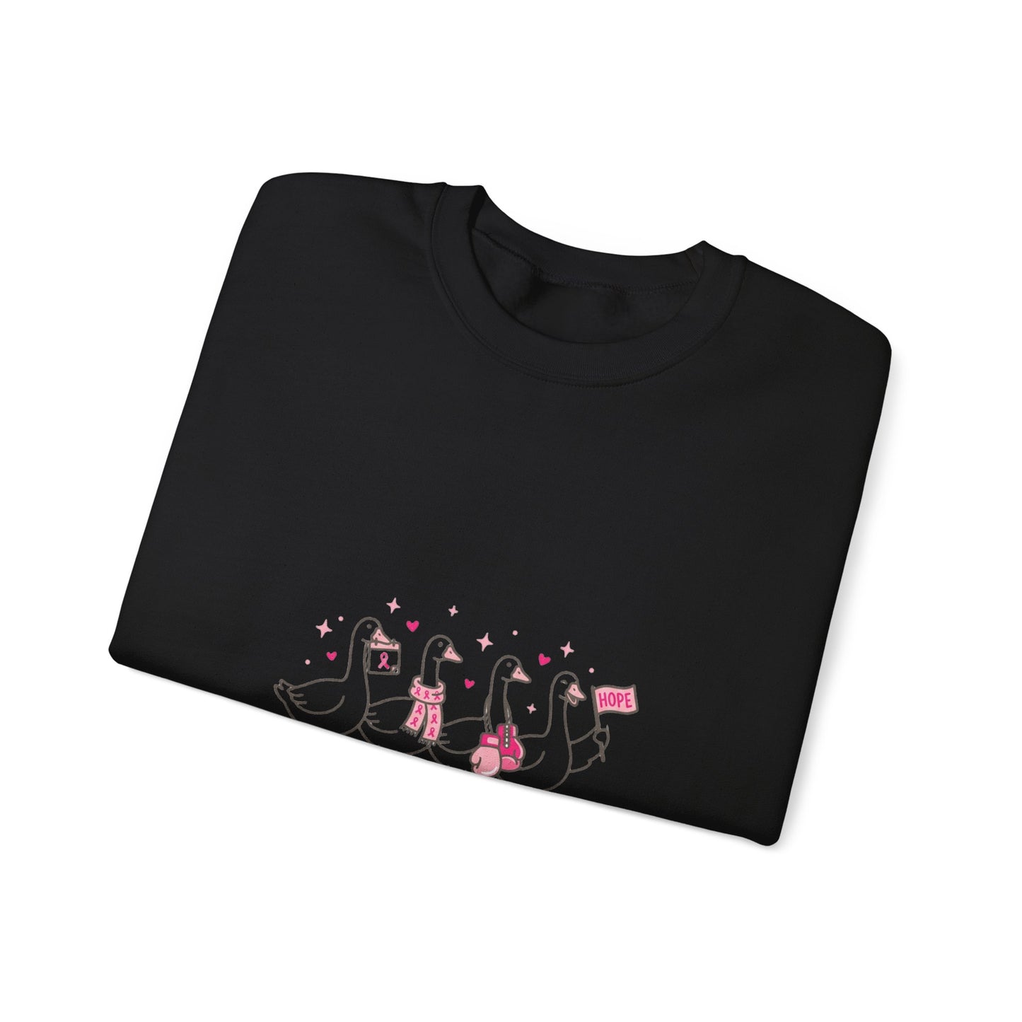 Cancer Awareness Ducks Crewneck Sweatshirt | Pink Ribbon, Supportive Typography