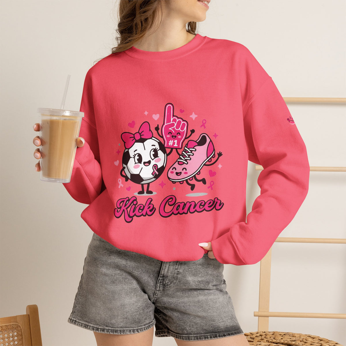 Kick Cancer Crewneck Sweatshirt | Breast Cancer Awareness, Pink Ribbon